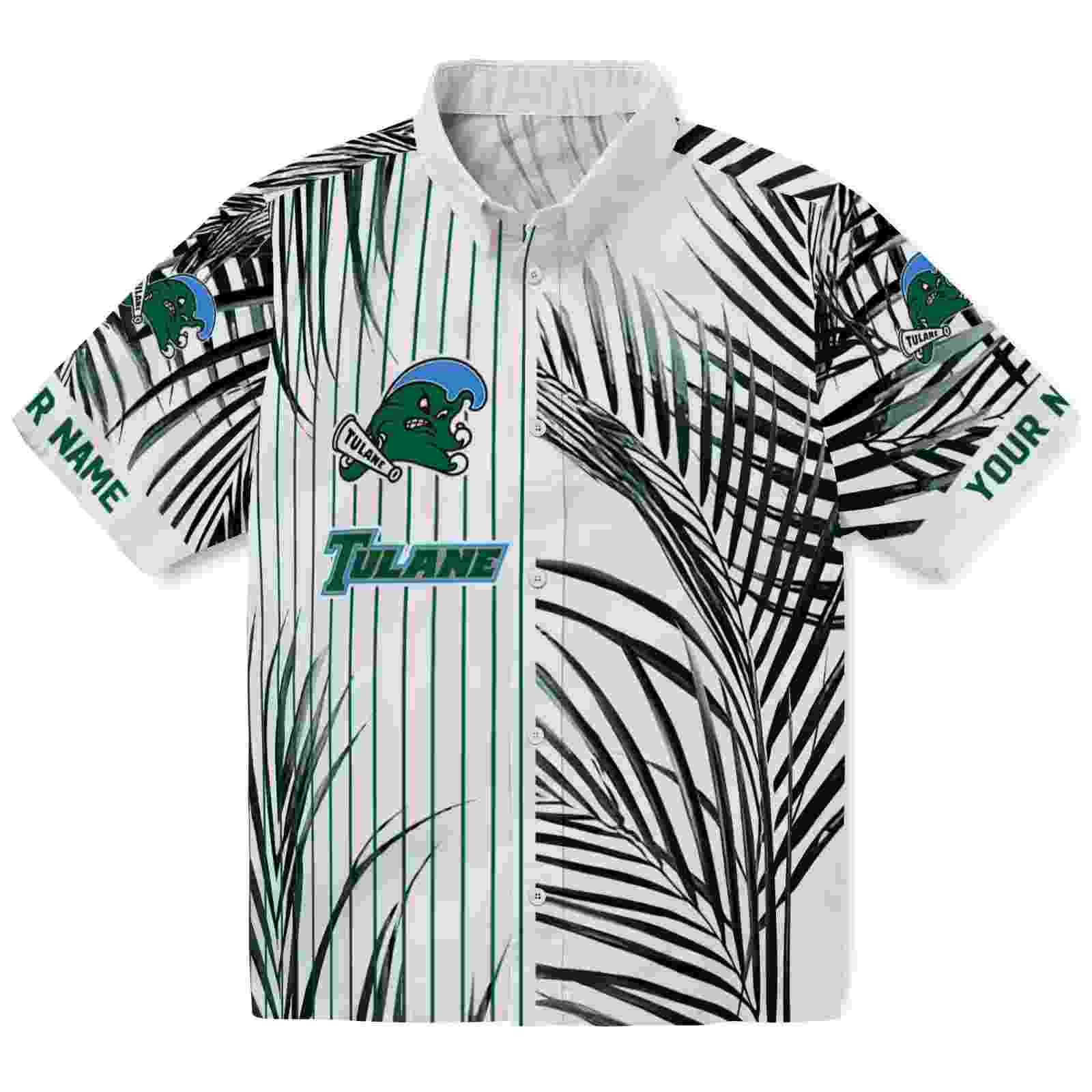 Tulane Green Wave Palm Stripes Green Black White Hawaiian Shirt