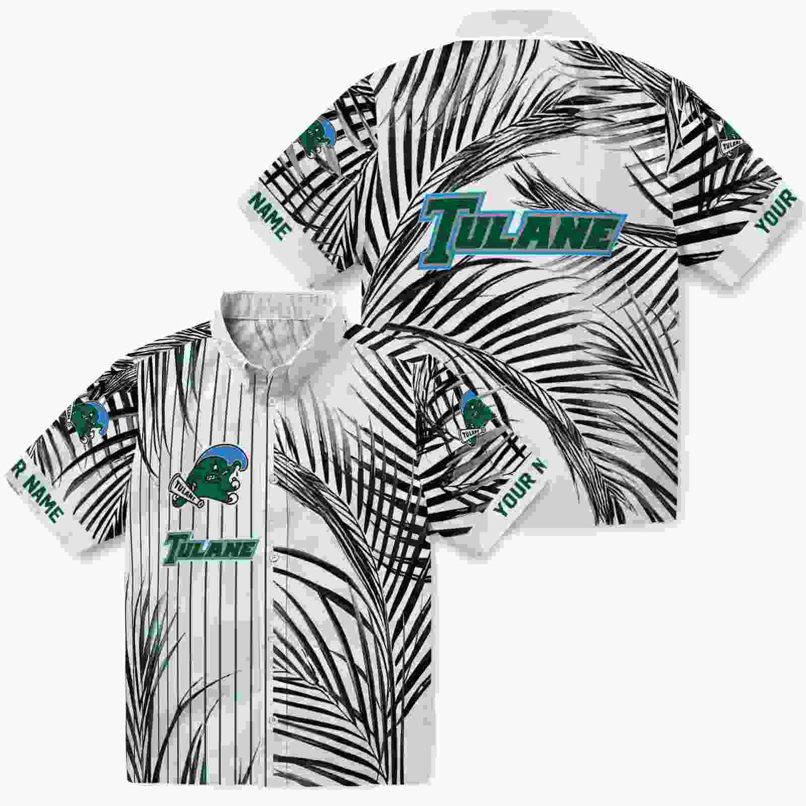 tulane green wave palm stripes green black white hawaiian shirt high quality