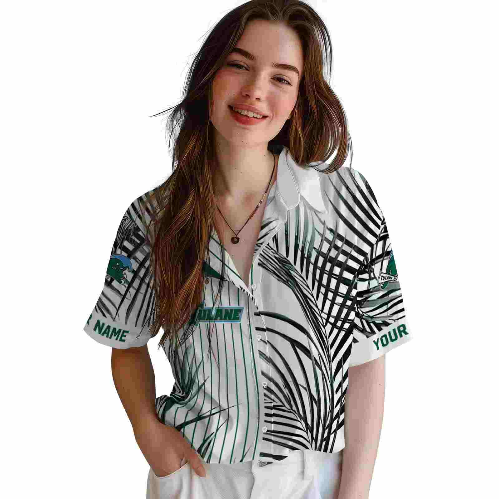 tulane green wave palm stripes green black white hawaiian shirt latest model