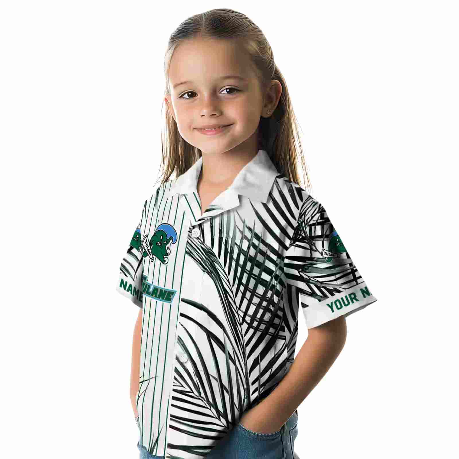 tulane green wave palm stripes green black white hawaiian shirt premium grade