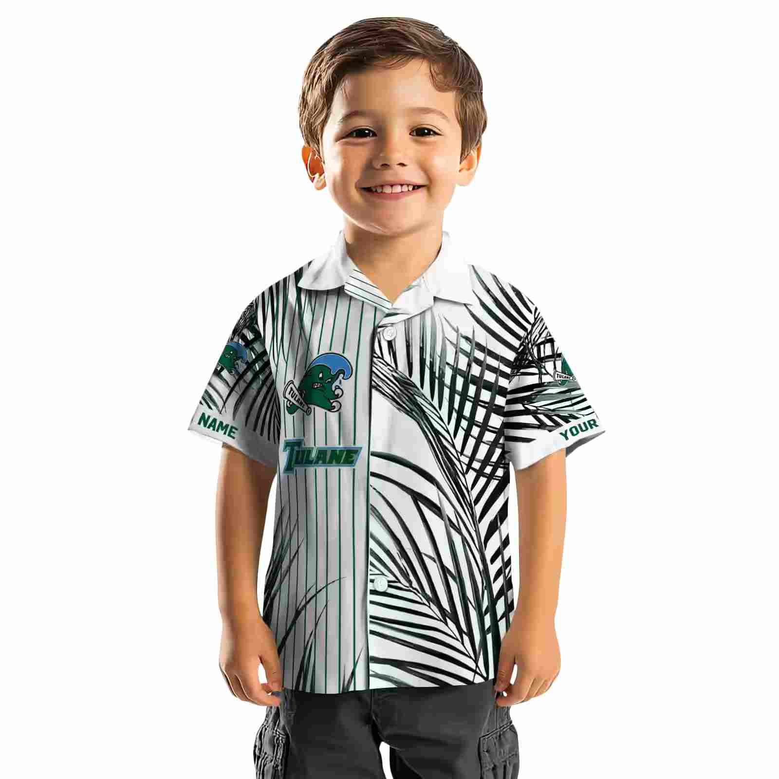 tulane green wave palm stripes green black white hawaiian shirt top rated