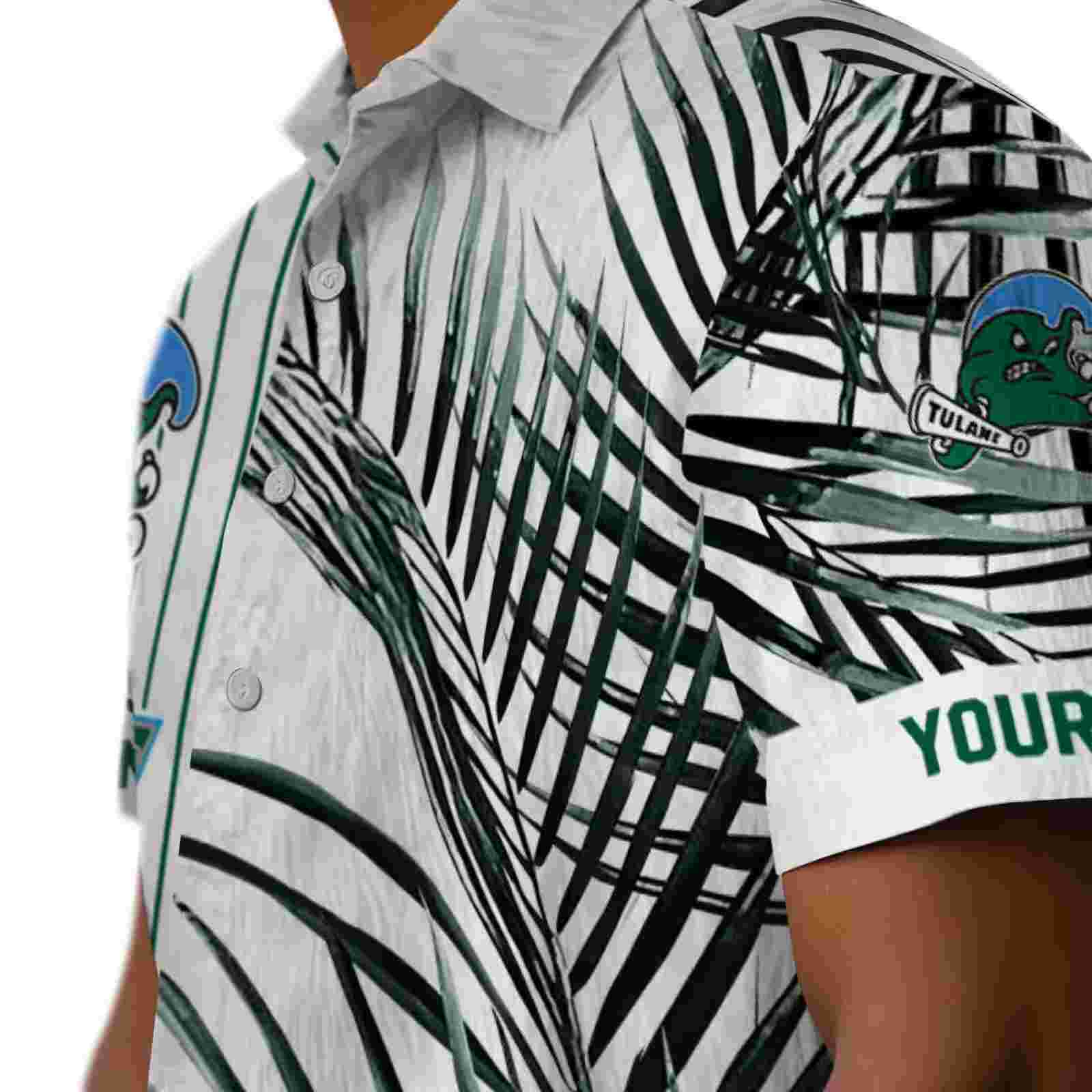 tulane green wave palm stripes green black white hawaiian shirt trendy