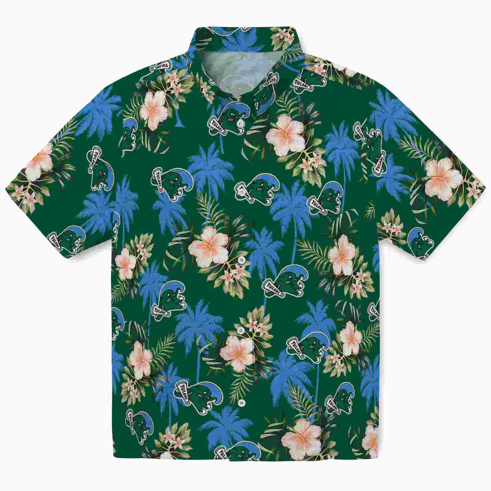 Tulane Green Wave Palm Tree Flower Green Hawaiian Shirt