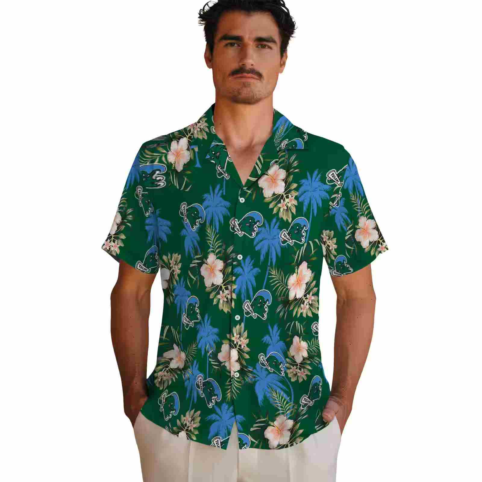 tulane green wave palm tree flower green hawaiian shirt fashion forward