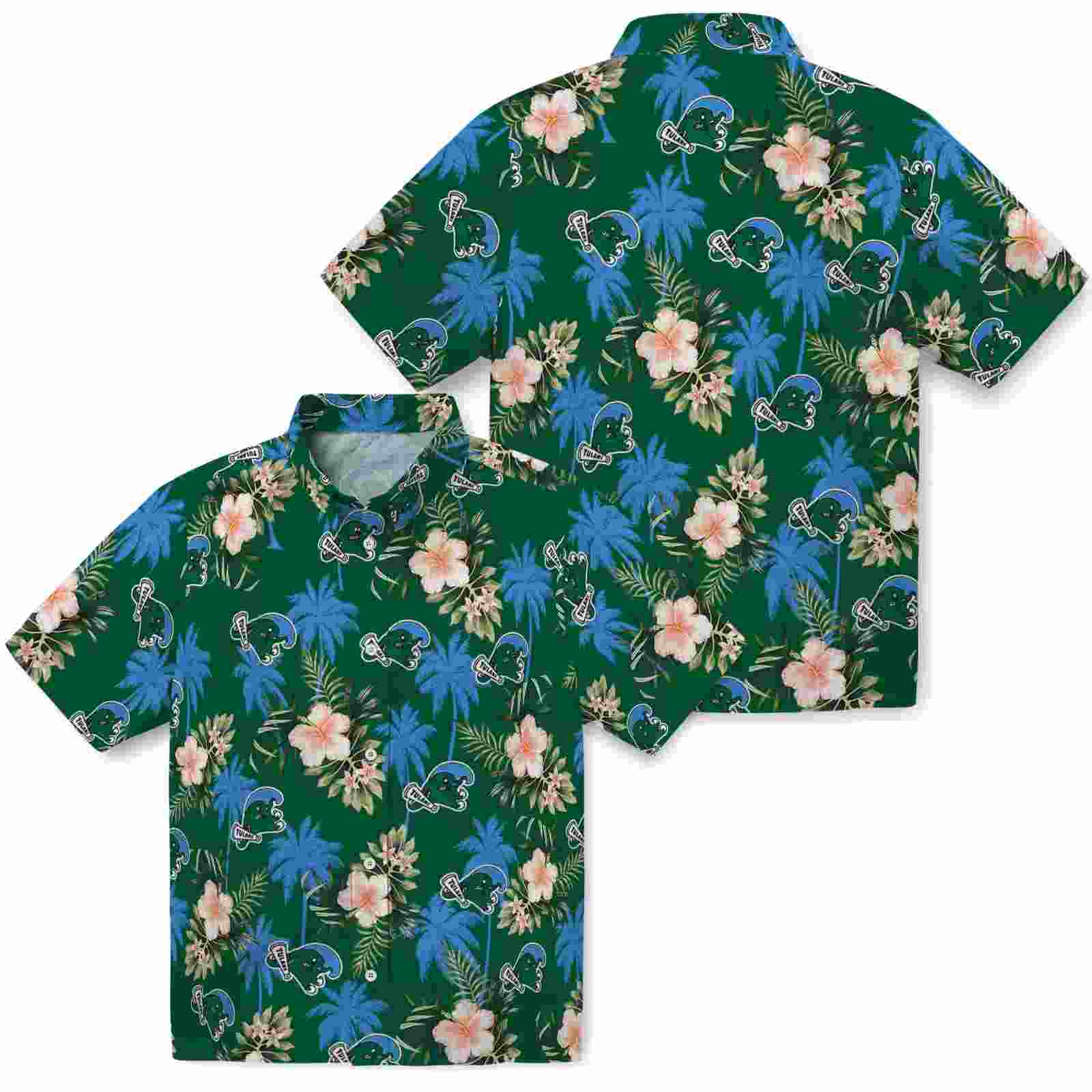 tulane green wave palm tree flower green hawaiian shirt high quality