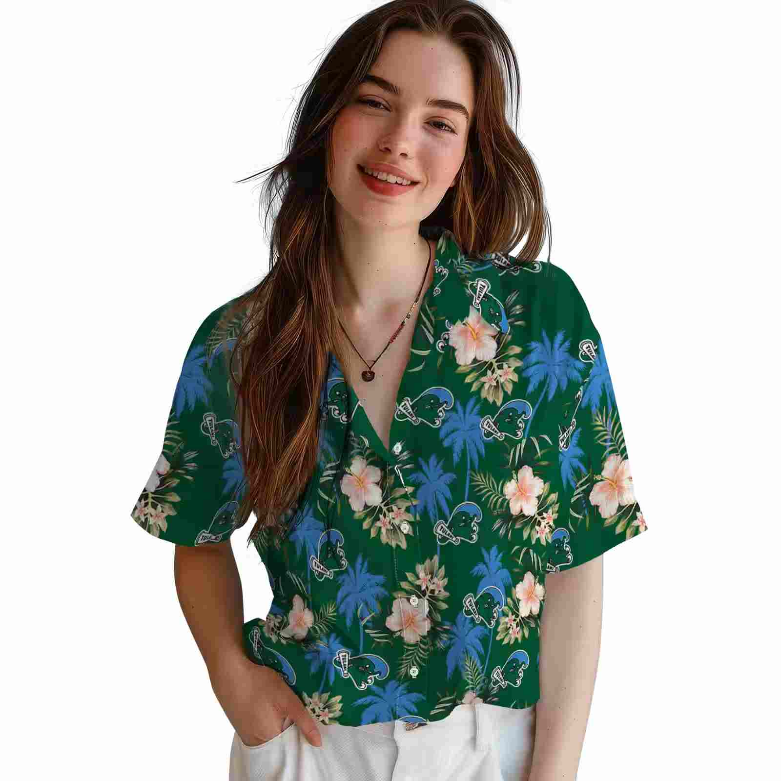 tulane green wave palm tree flower green hawaiian shirt latest model