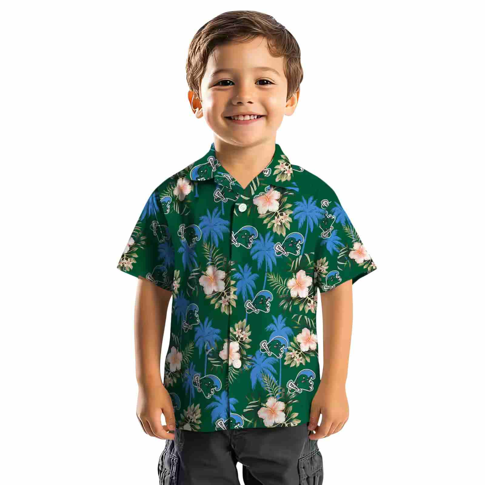 tulane green wave palm tree flower green hawaiian shirt top rated