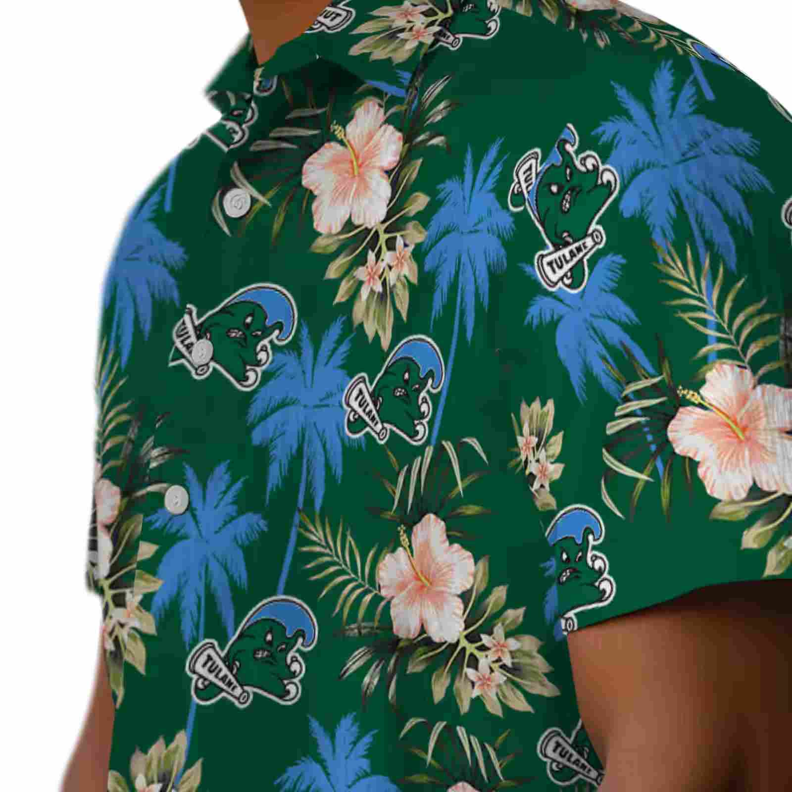 tulane green wave palm tree flower green hawaiian shirt trendy