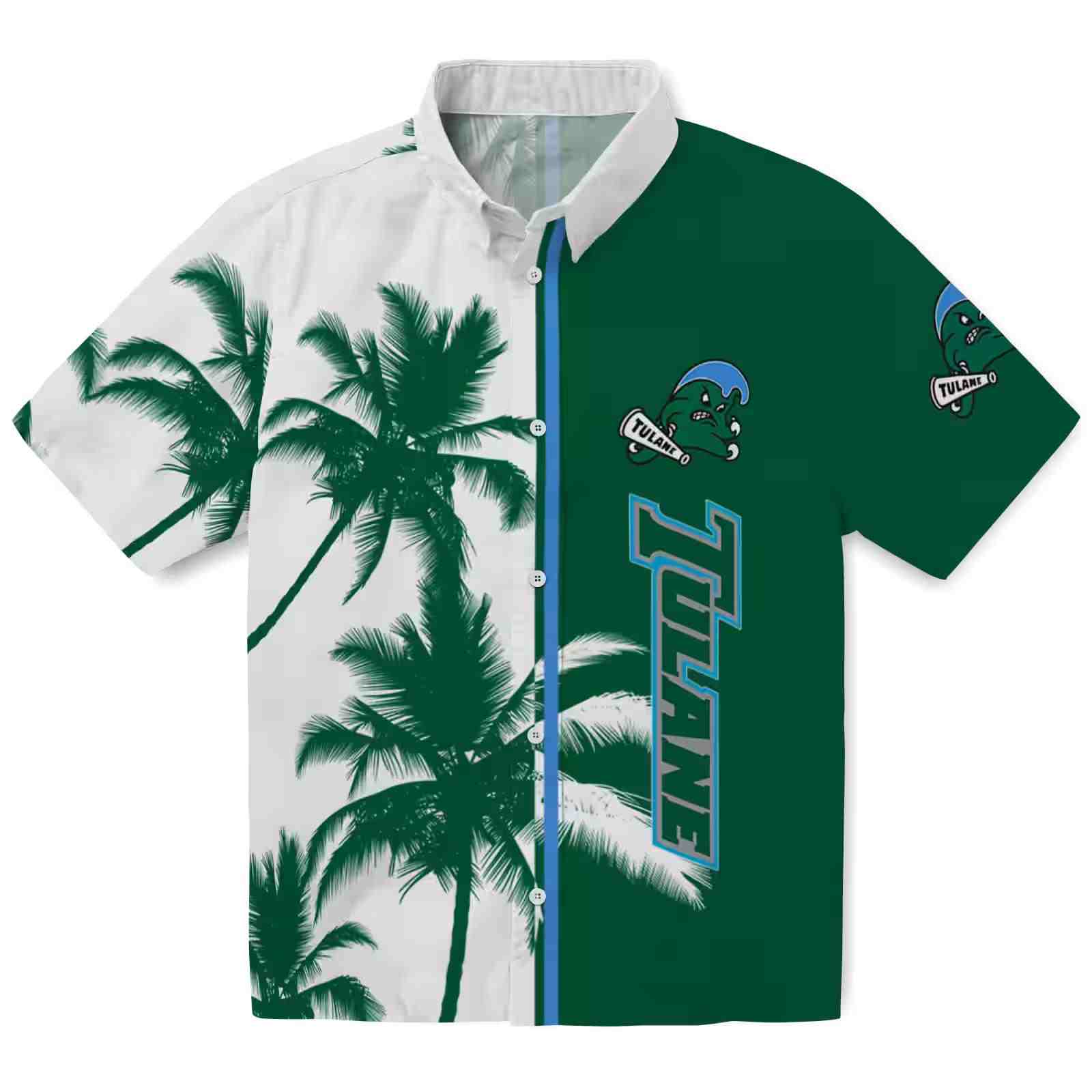 Tulane Green Wave Palm Trees Green White Hawaiian Shirt