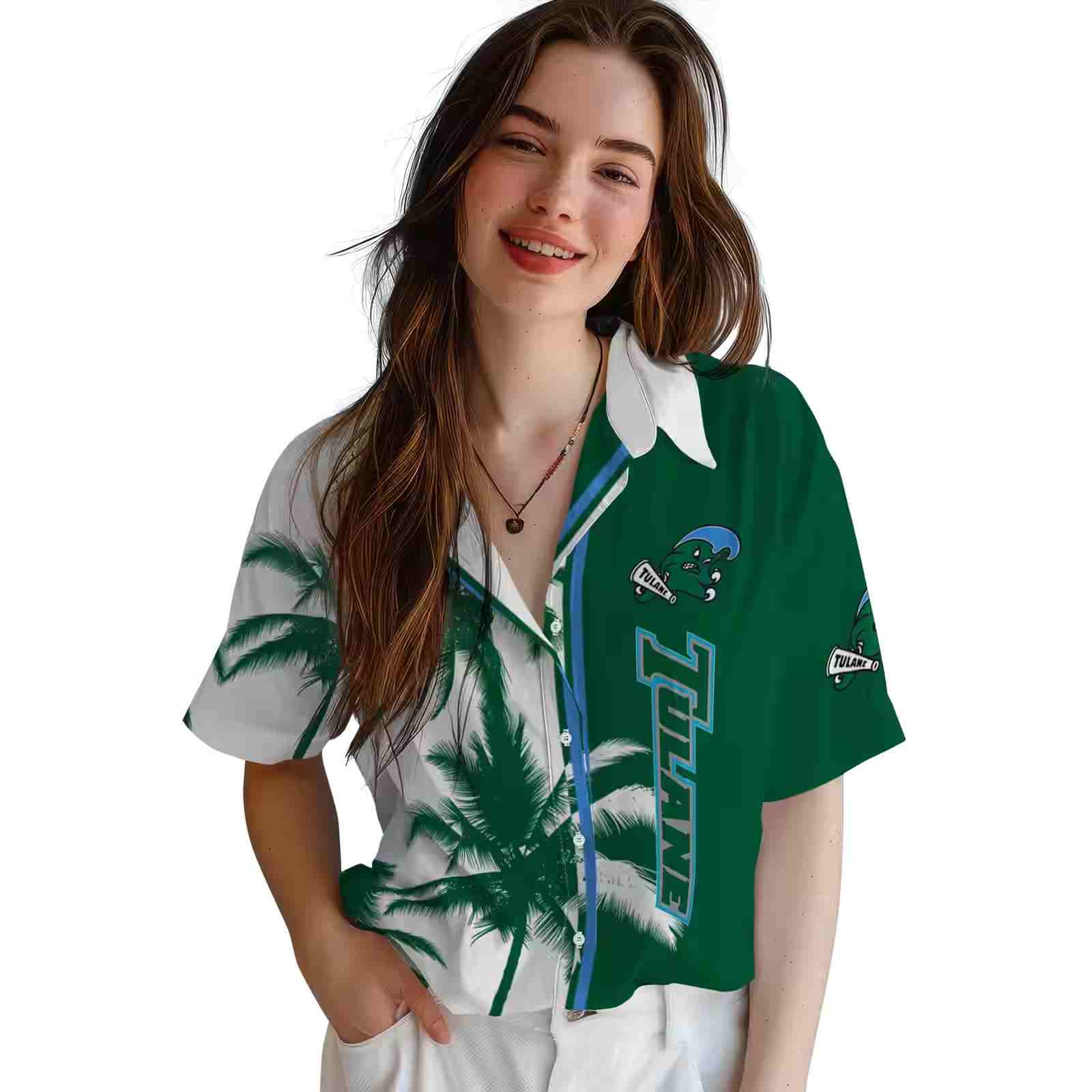 tulane green wave palm trees green white hawaiian shirt latest model