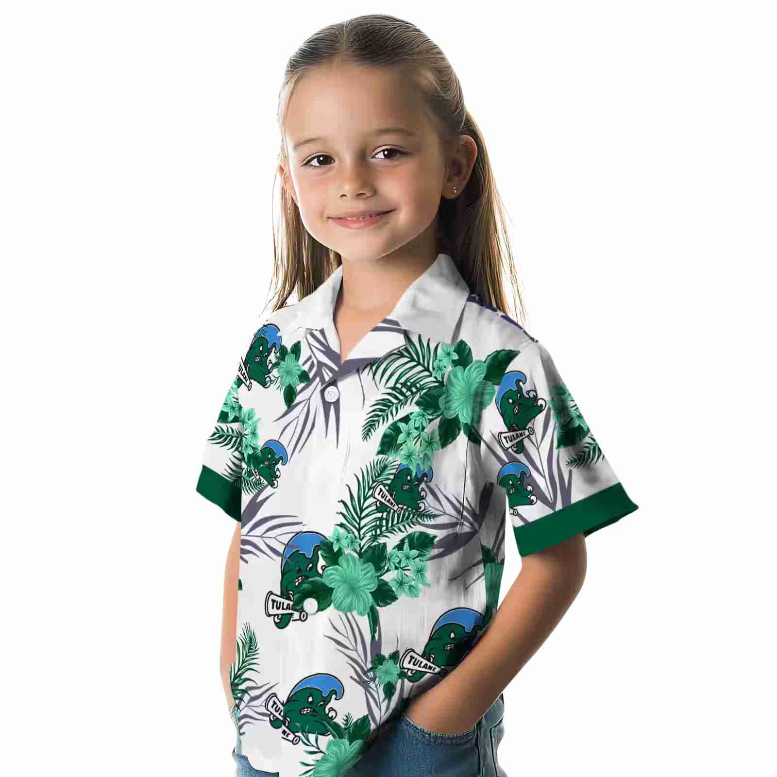 tulane green wave patriotic hibiscus design green white hawaiian shirt premium grade