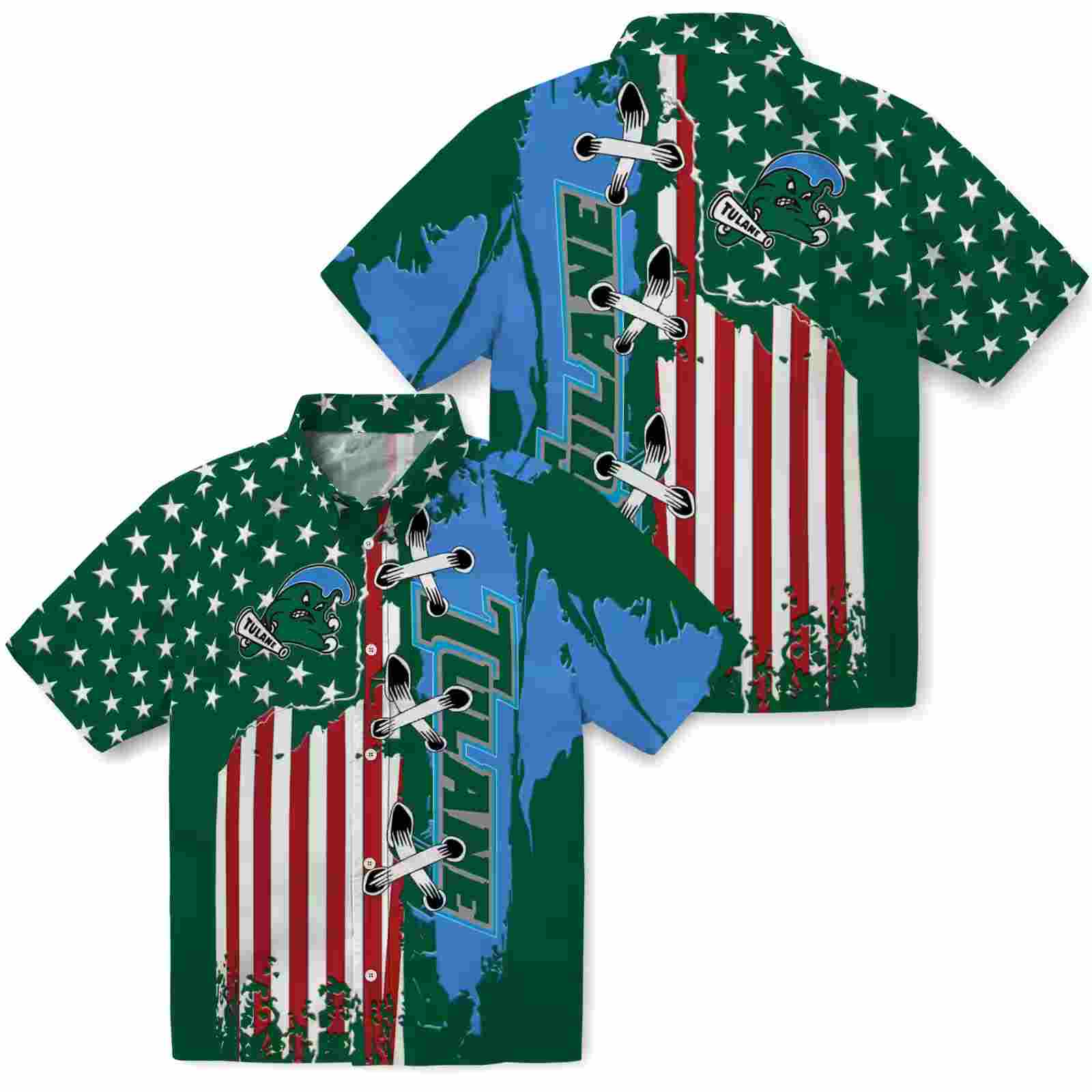 tulane green wave stitched flag green hawaiian shirt high quality