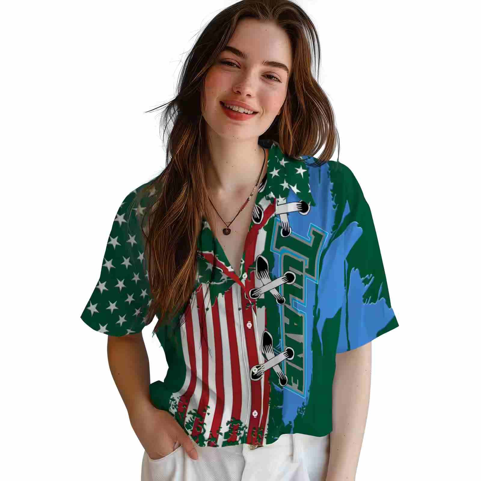 tulane green wave stitched flag green hawaiian shirt latest model