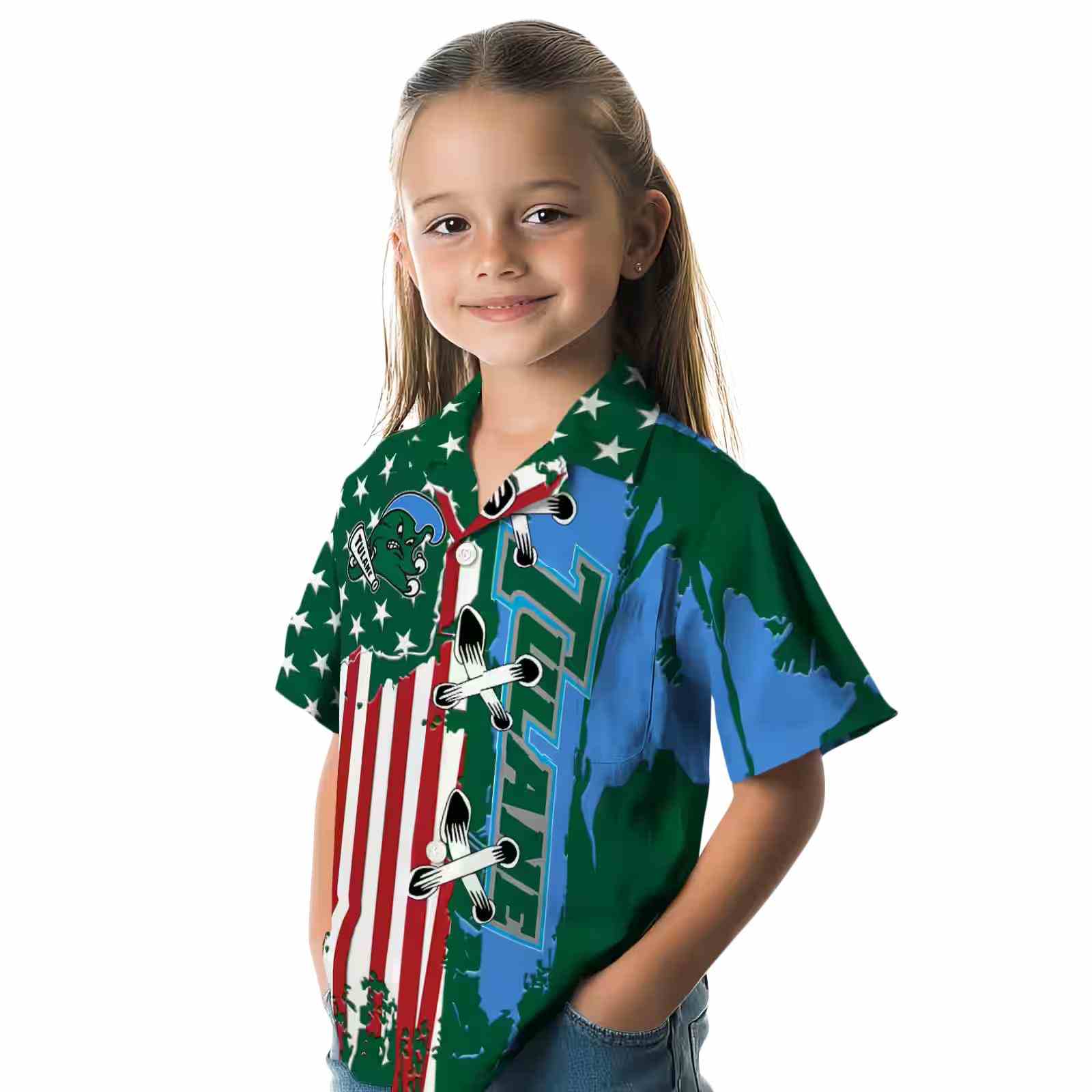 tulane green wave stitched flag green hawaiian shirt premium grade