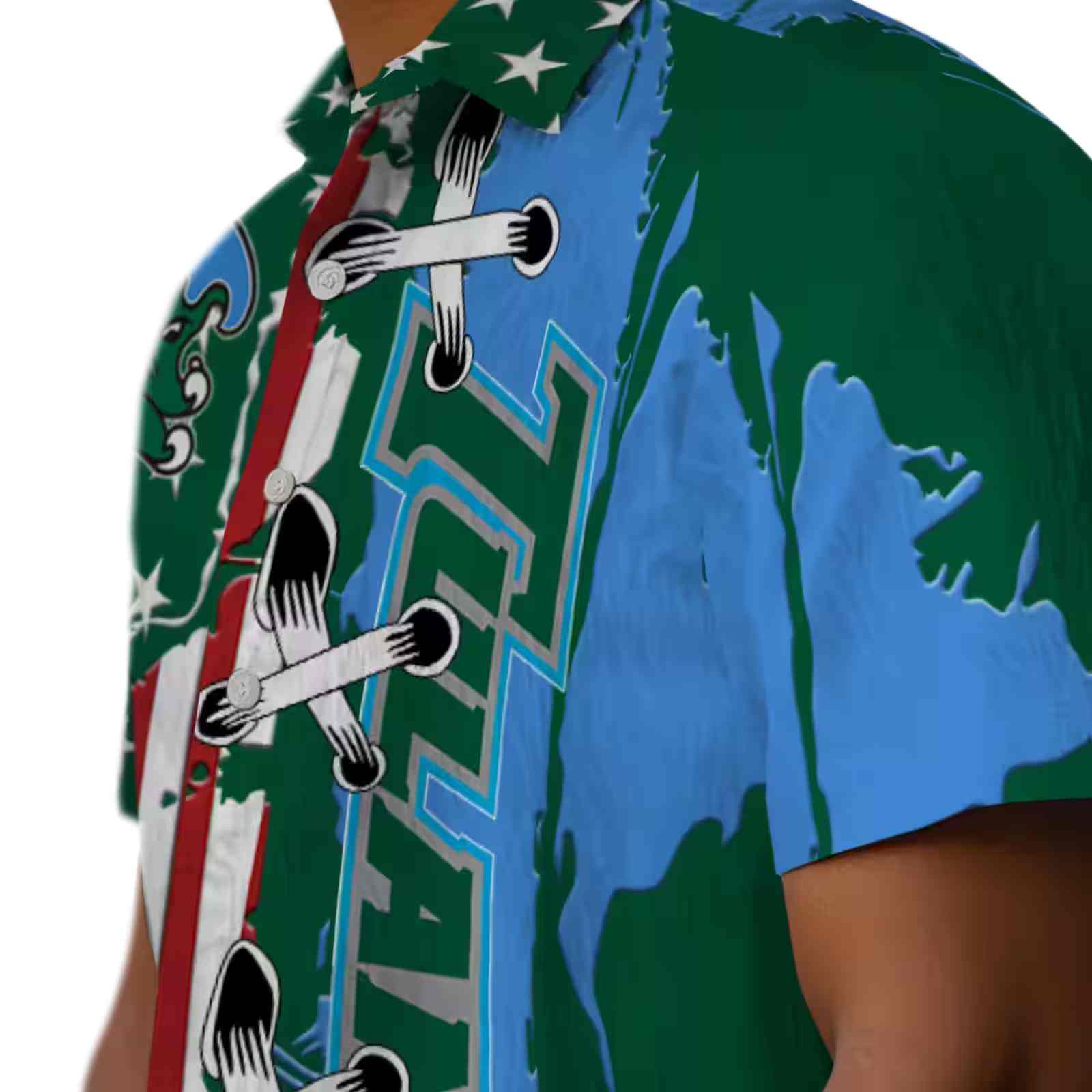 tulane green wave stitched flag green hawaiian shirt trendy