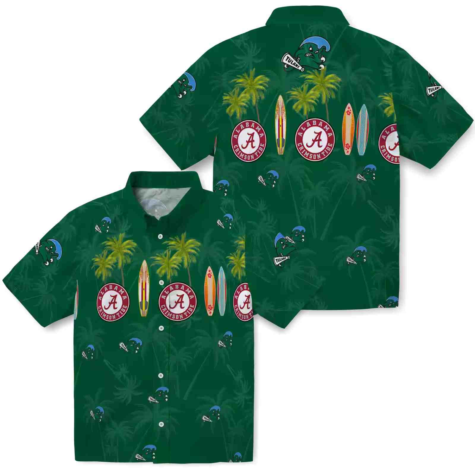 tulane green wave surfboard palm green hawaiian shirt high quality