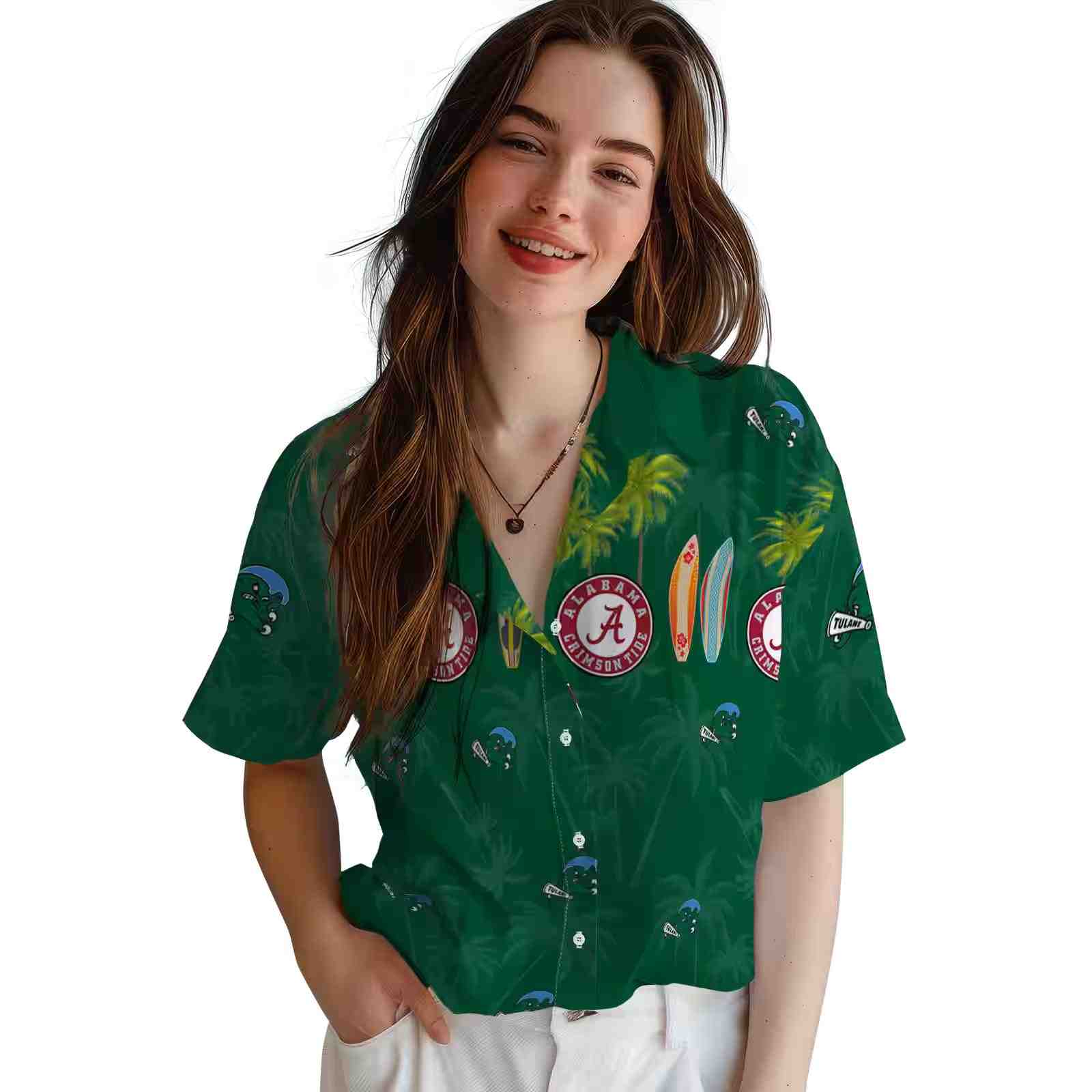 tulane green wave surfboard palm green hawaiian shirt latest model