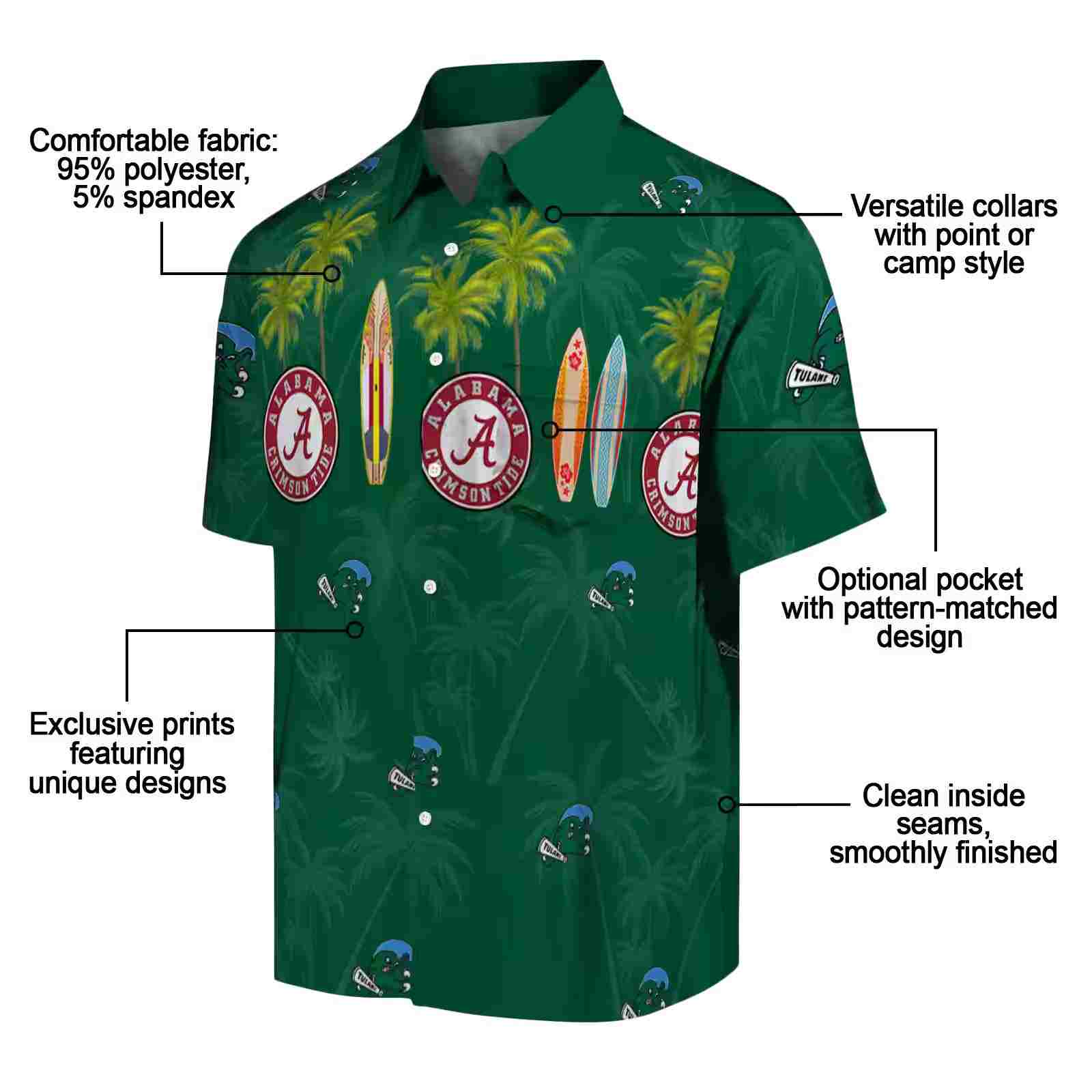 tulane green wave surfboard palm green hawaiian shirt new arrival