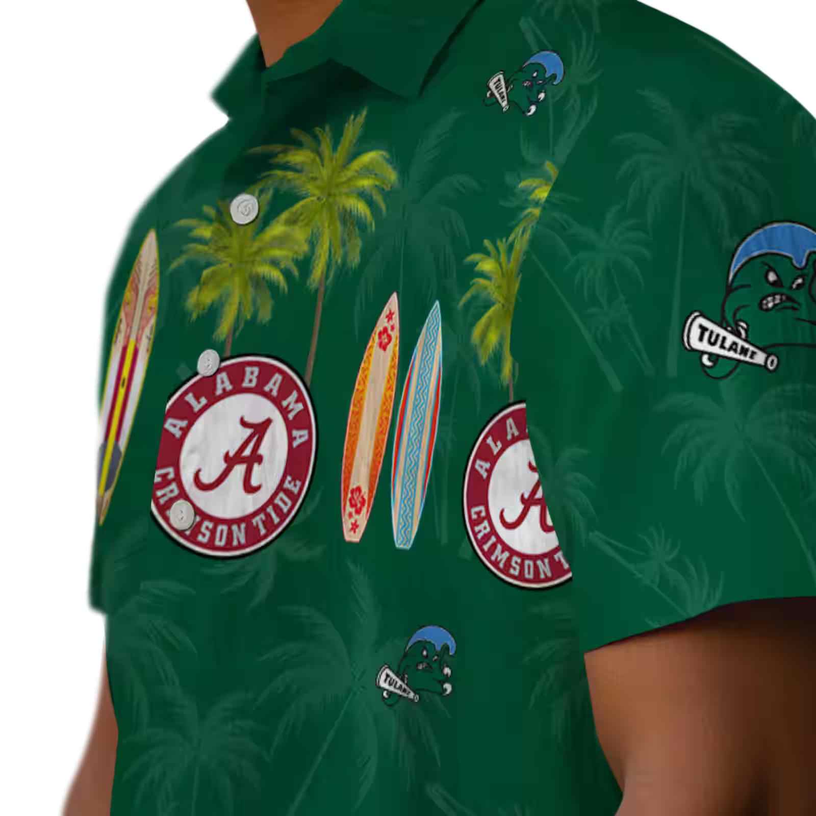 tulane green wave surfboard palm green hawaiian shirt trendy