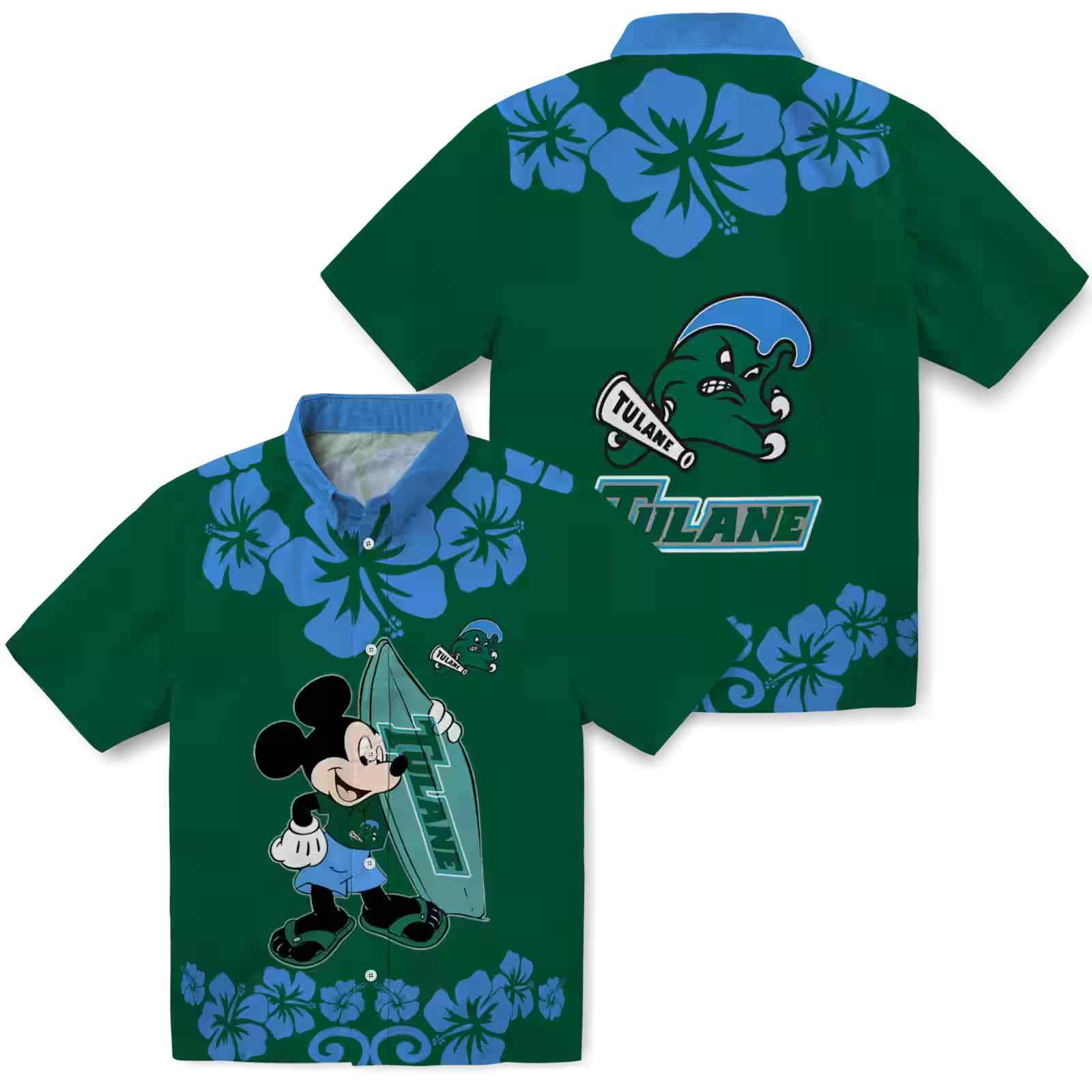 tulane green wave surfing mickey green hawaiian shirt high quality