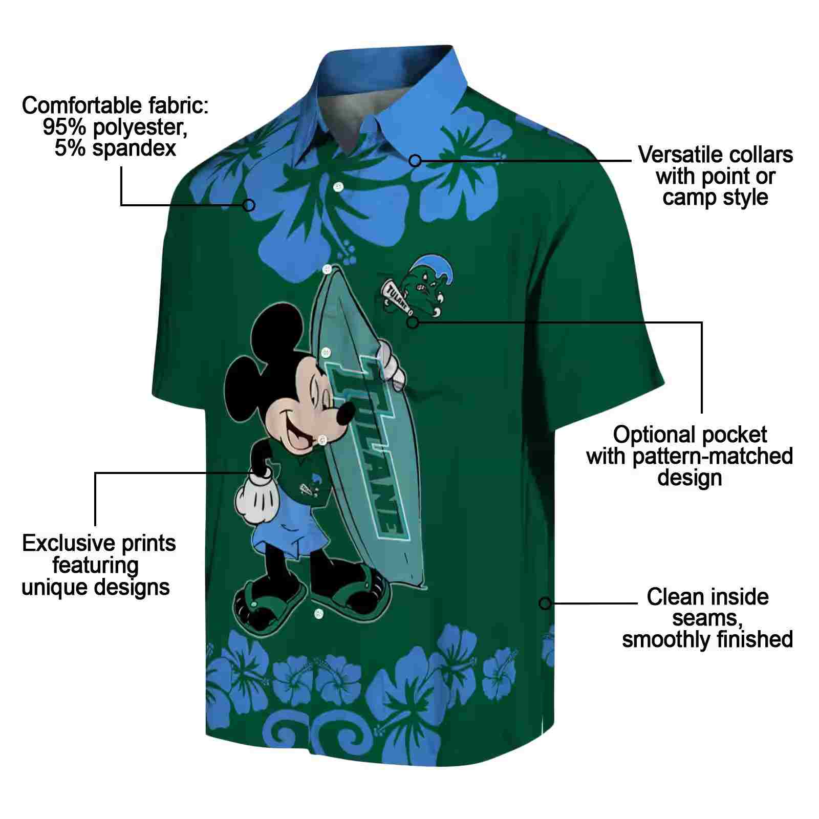 tulane green wave surfing mickey green hawaiian shirt new arrival