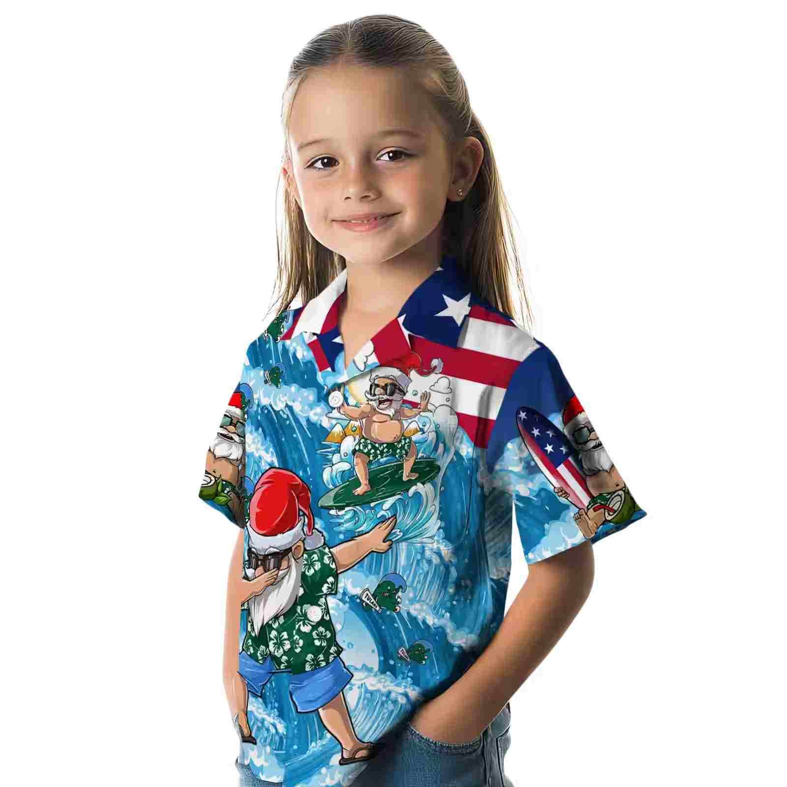 tulane green wave surfing santa blue hawaiian shirt premium grade