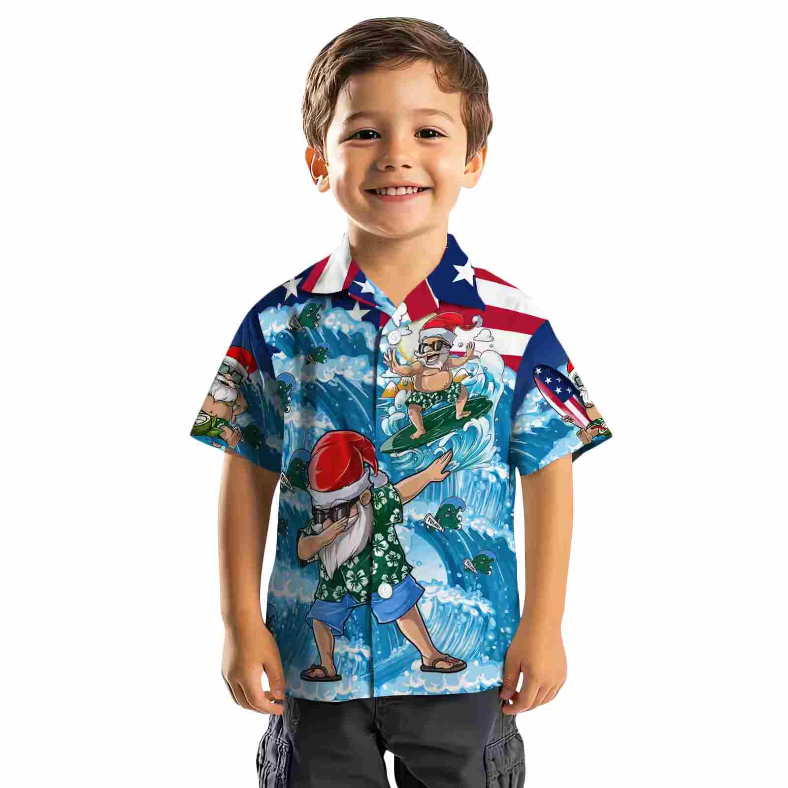 tulane green wave surfing santa blue hawaiian shirt top rated