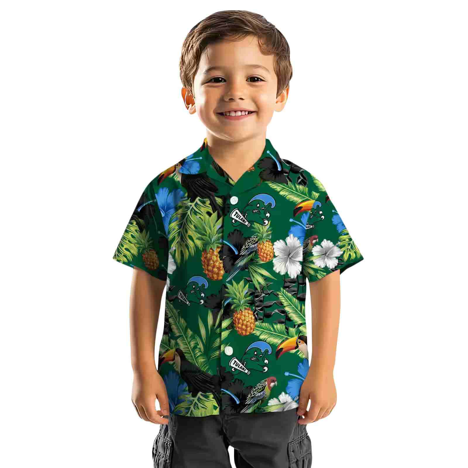 tulane green wave toucan hibiscus pineapple green hawaiian shirt top rated