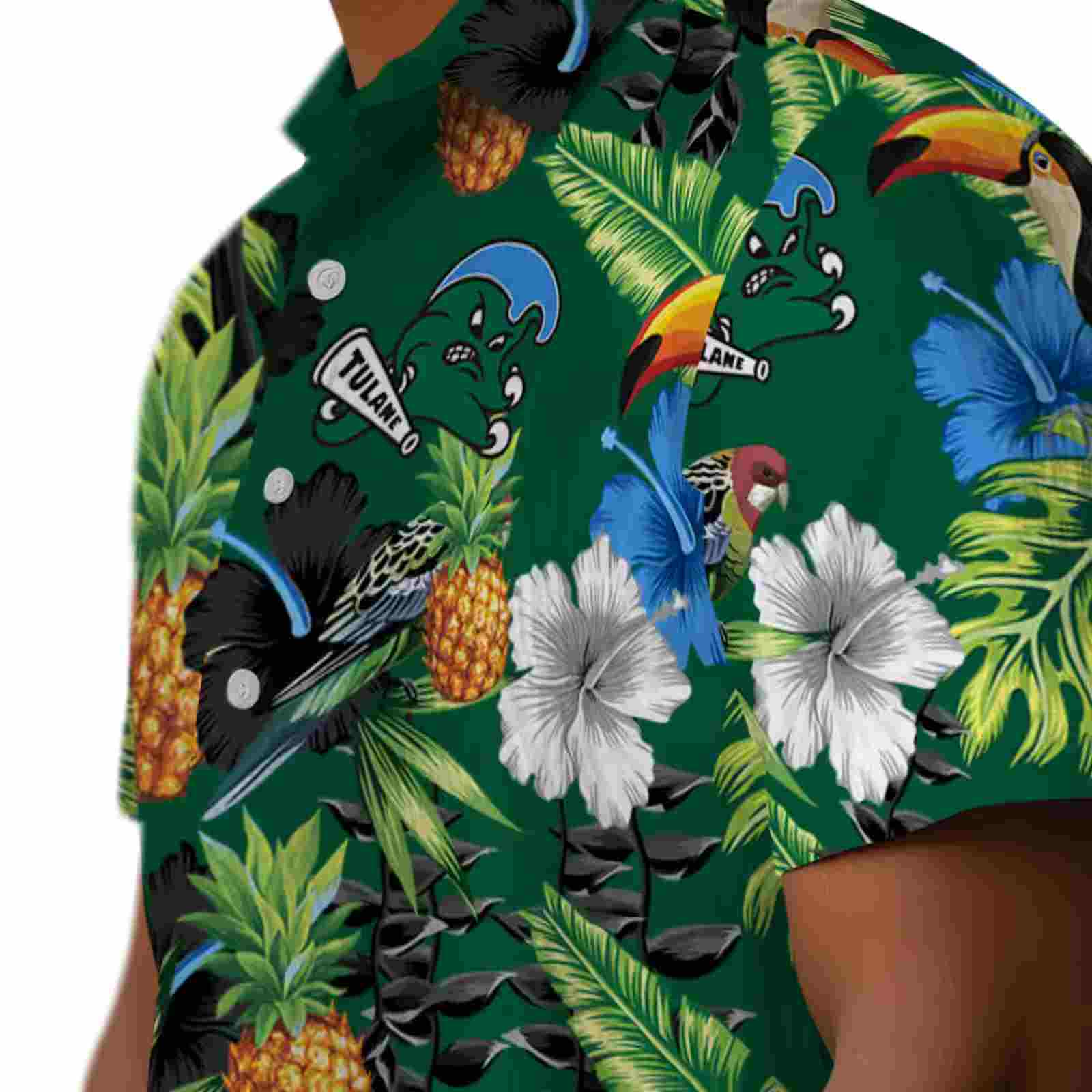 tulane green wave toucan hibiscus pineapple green hawaiian shirt trendy