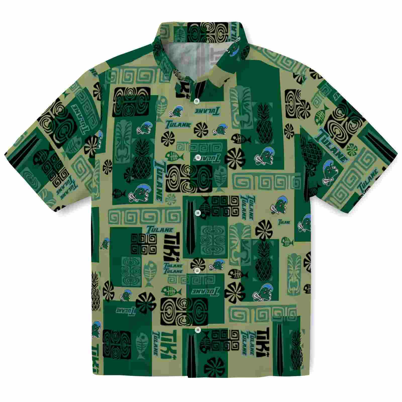 Tulane Green Wave Tribal Symbols Green Hawaiian Shirt