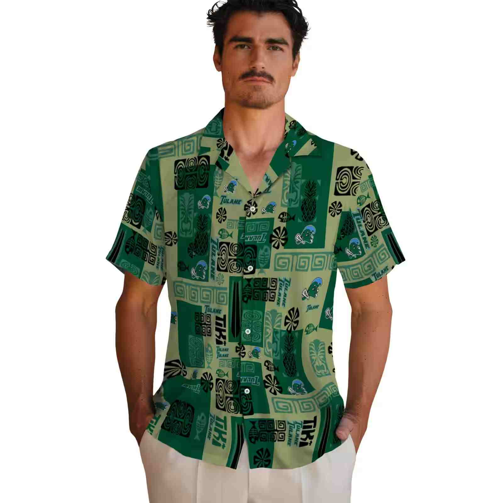 tulane green wave tribal symbols green hawaiian shirt fashion forward