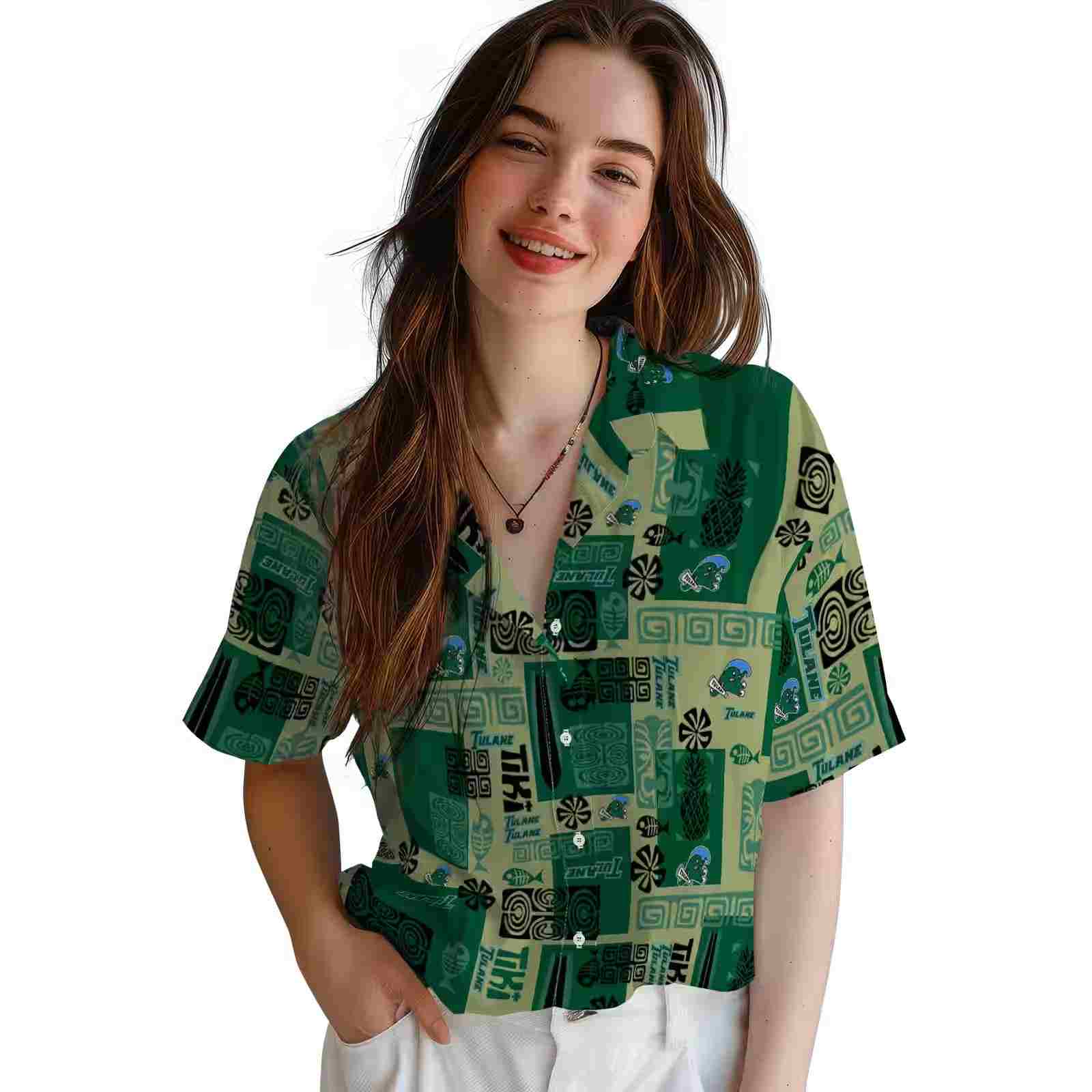 tulane green wave tribal symbols green hawaiian shirt latest model