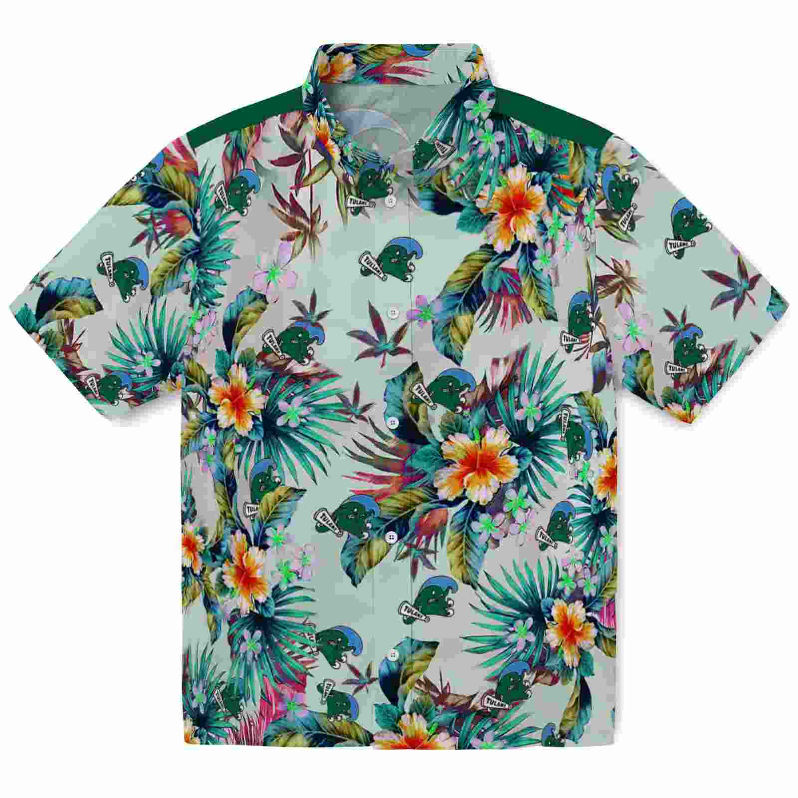 Tulane Green Wave Tropical Foliage Green Hawaiian Shirt