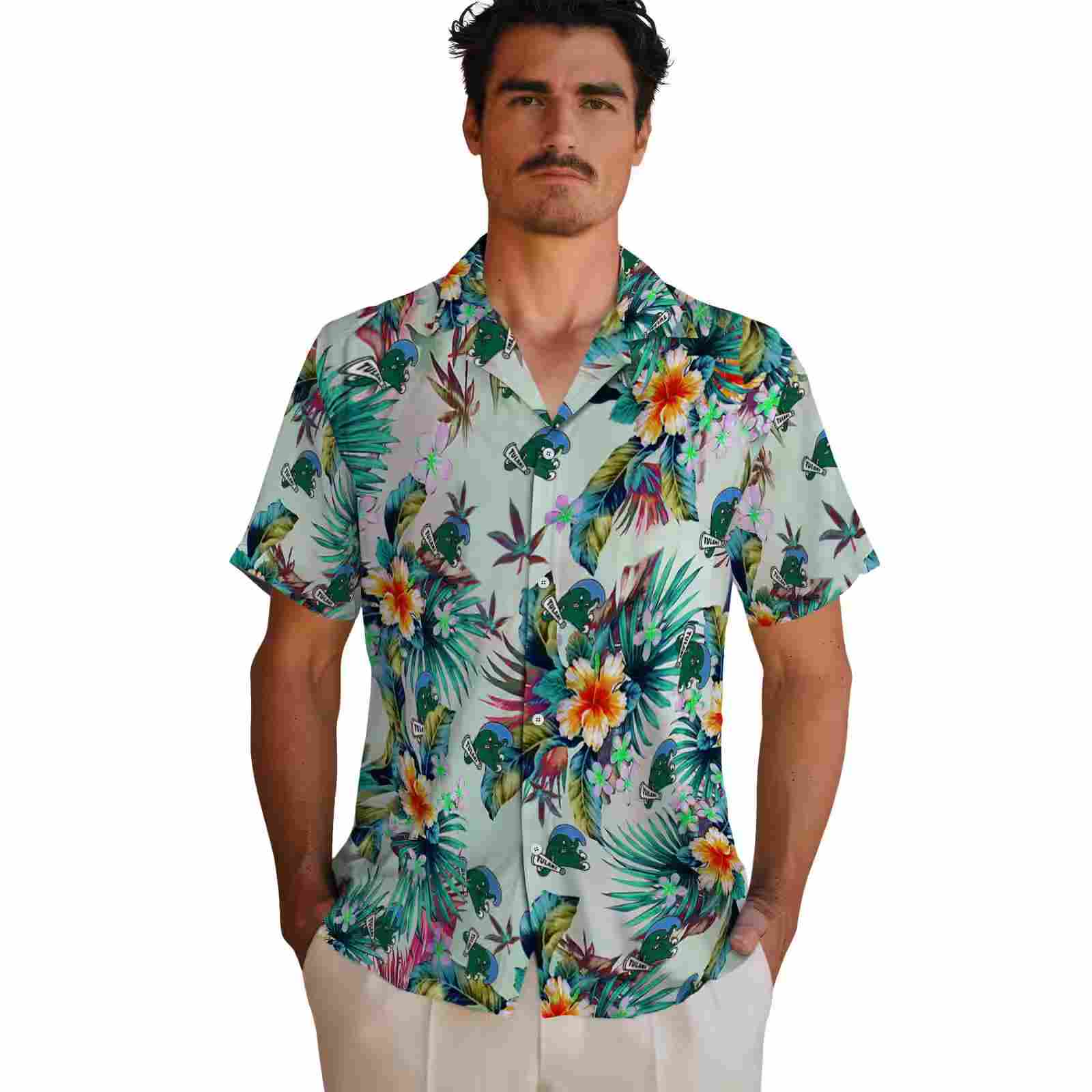 tulane green wave tropical foliage green hawaiian shirt fashion forward