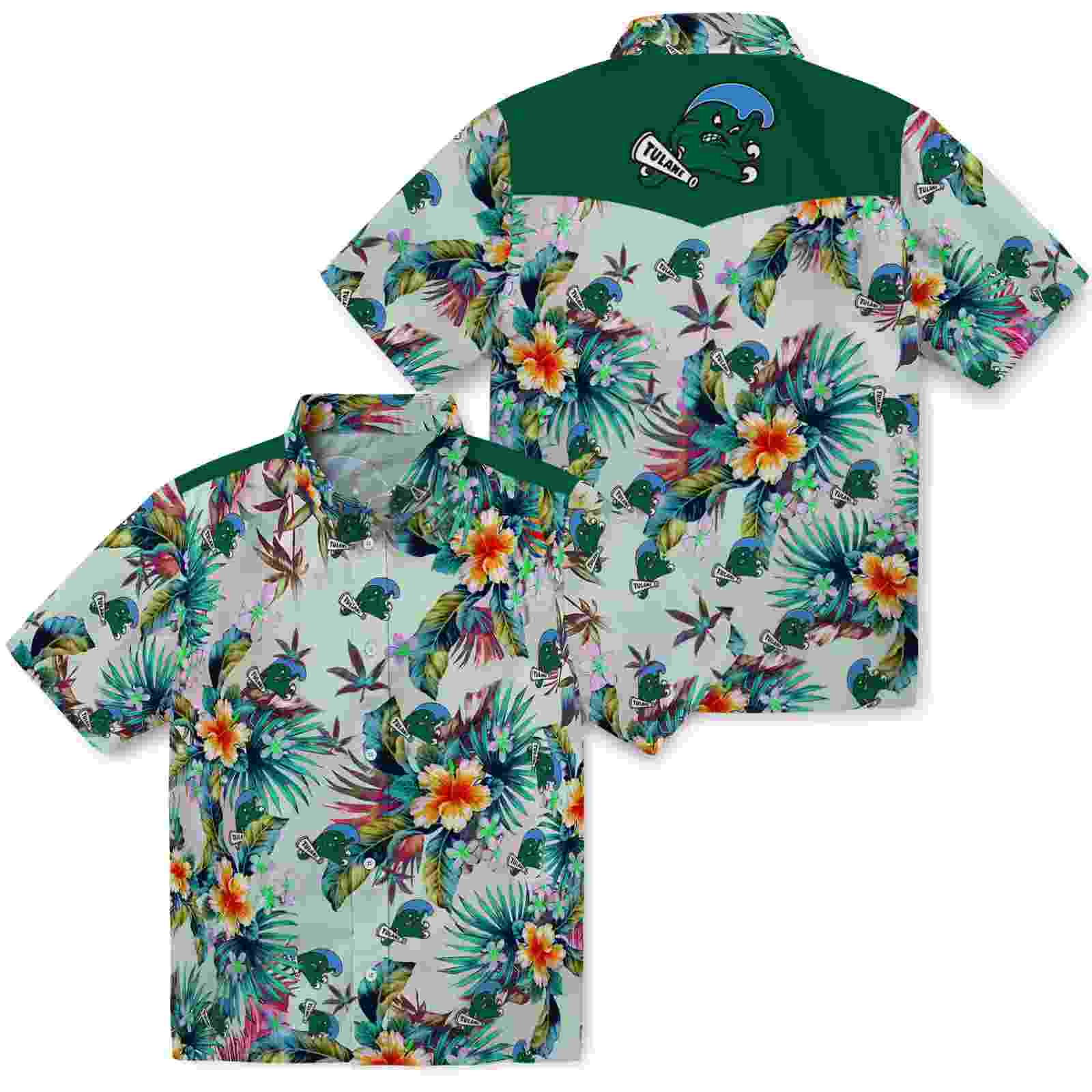 tulane green wave tropical foliage green hawaiian shirt high quality