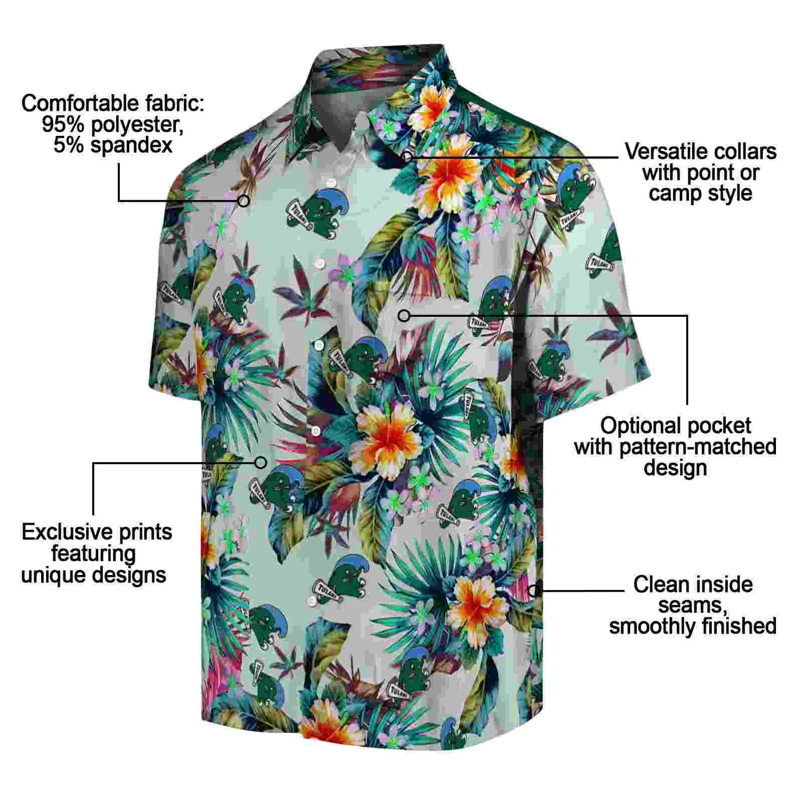 tulane green wave tropical foliage green hawaiian shirt new arrival