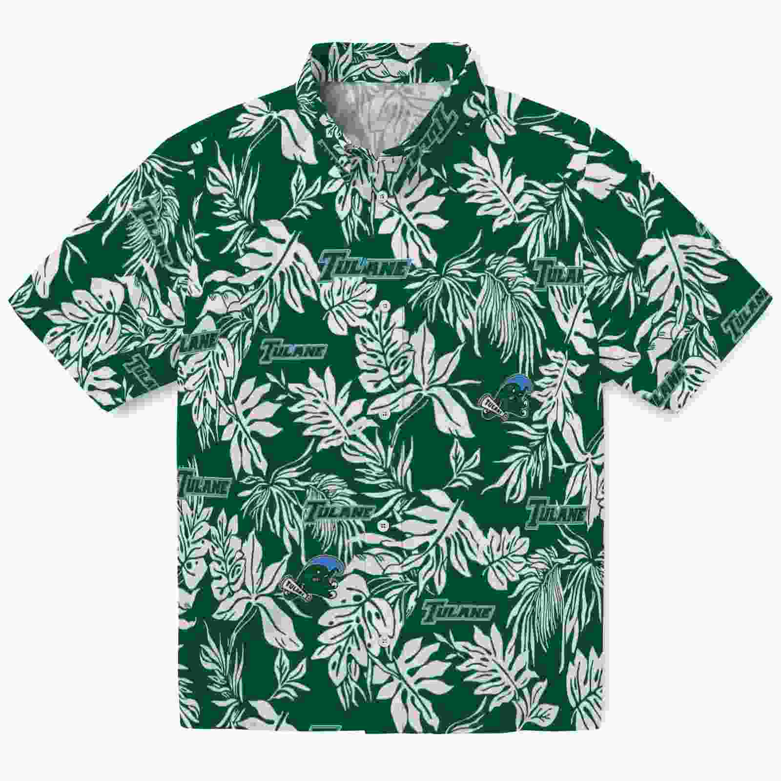 Tulane Green Wave Tropical Leaf Green White Hawaiian Shirt