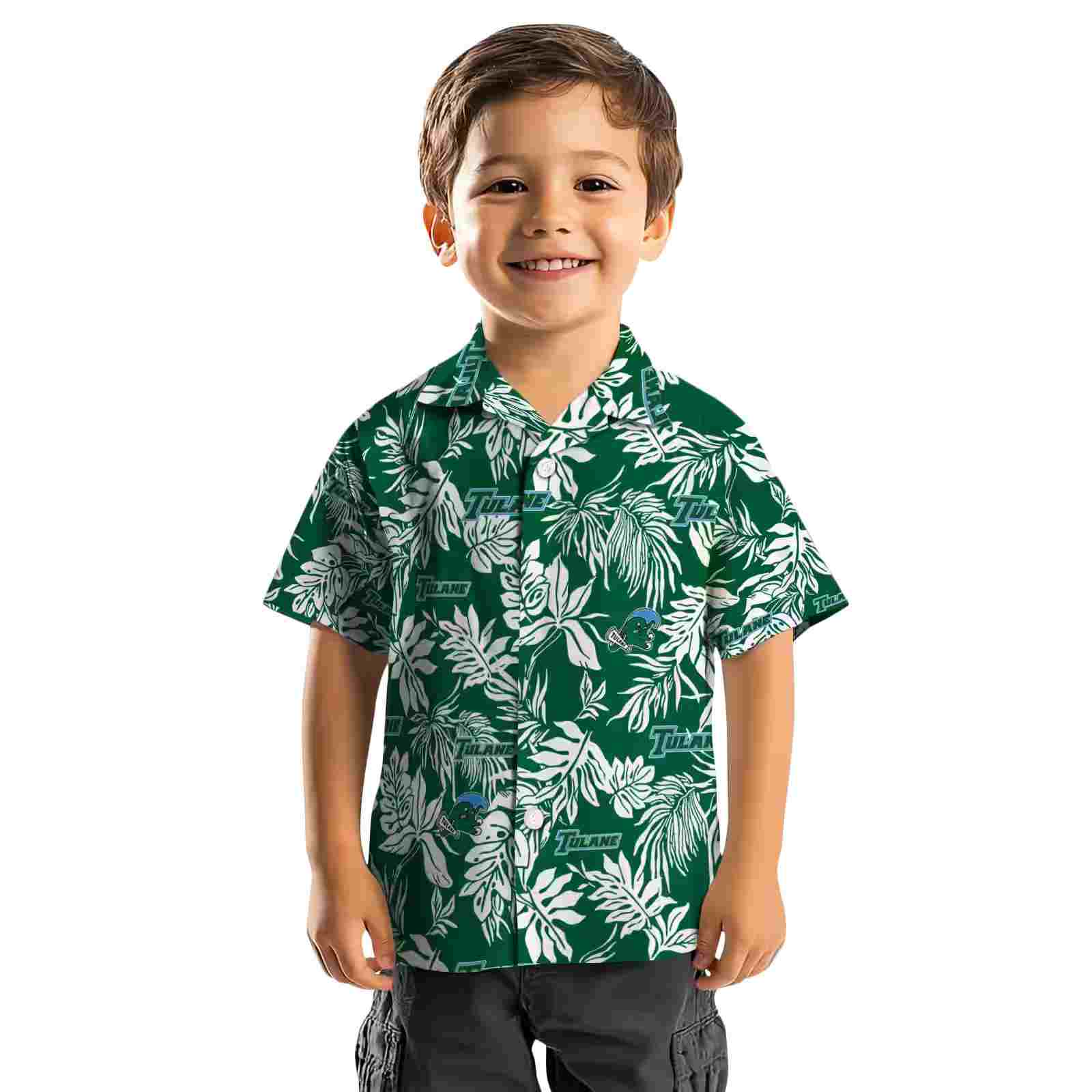 tulane green wave tropical leaf green white hawaiian shirt top rated