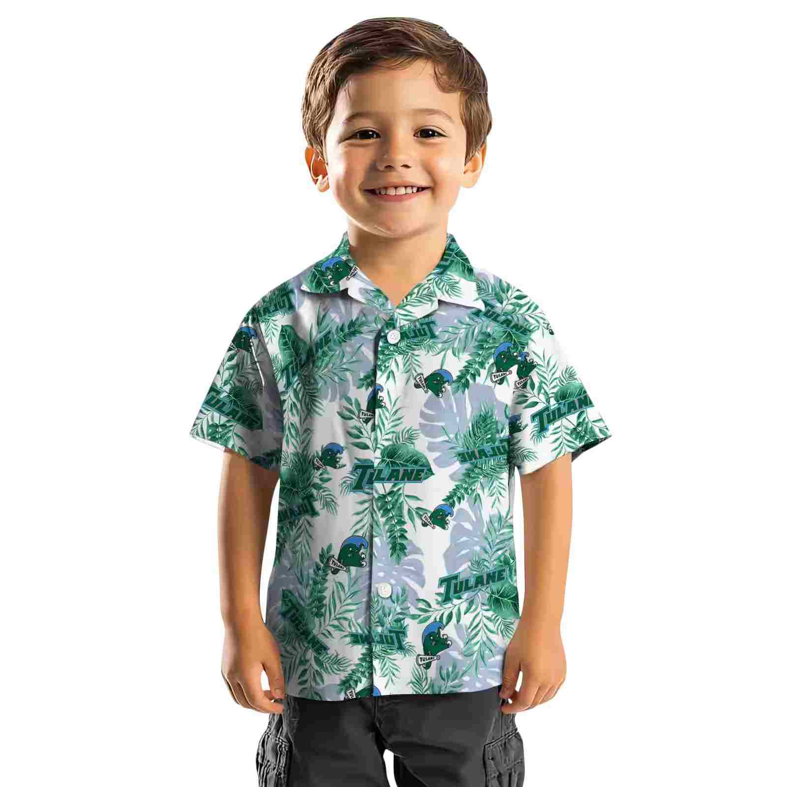 tulane green wave tropical leaves green white hawaiian shirt top rated