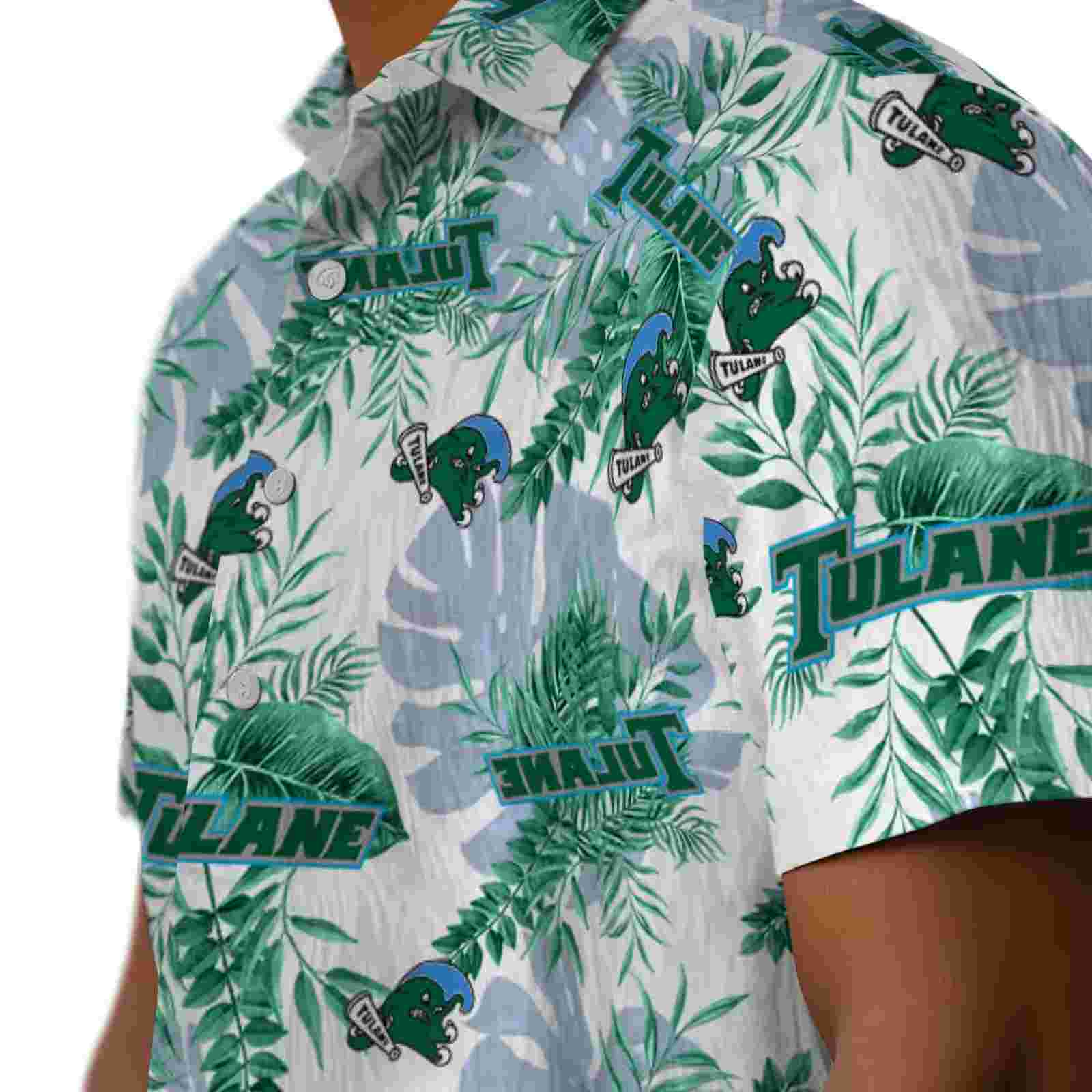 tulane green wave tropical leaves green white hawaiian shirt trendy