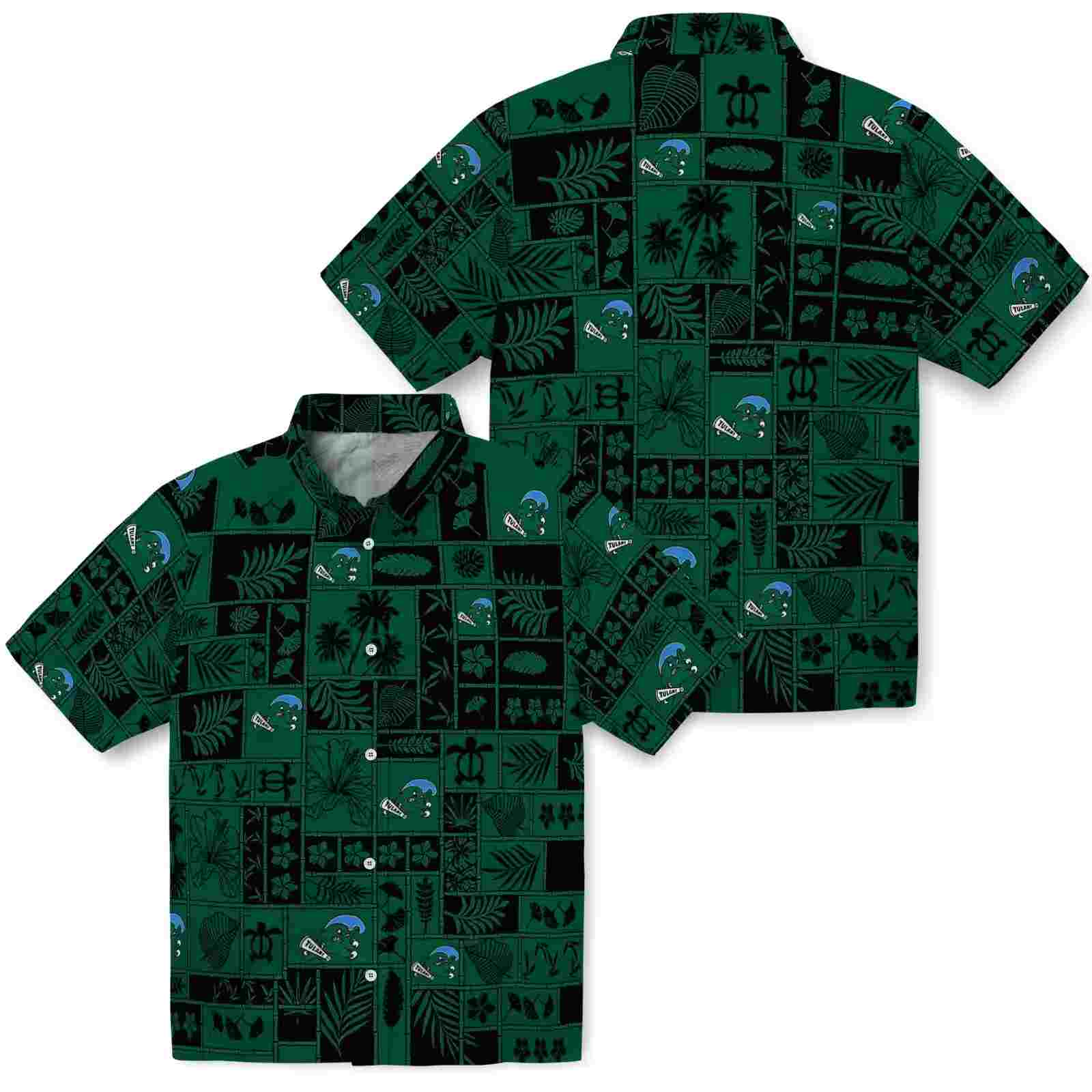 tulane green wave tropical patchwork green black hawaiian shirt high quality