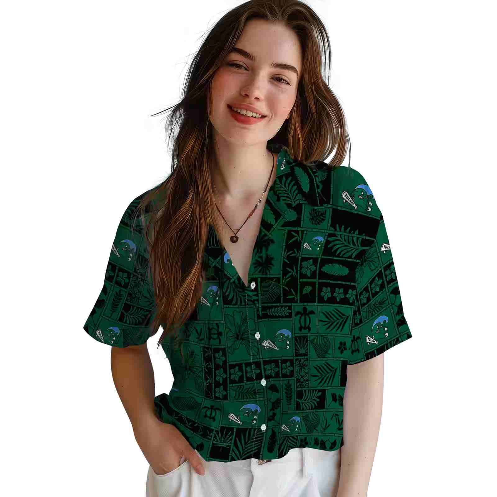 tulane green wave tropical patchwork green black hawaiian shirt latest model