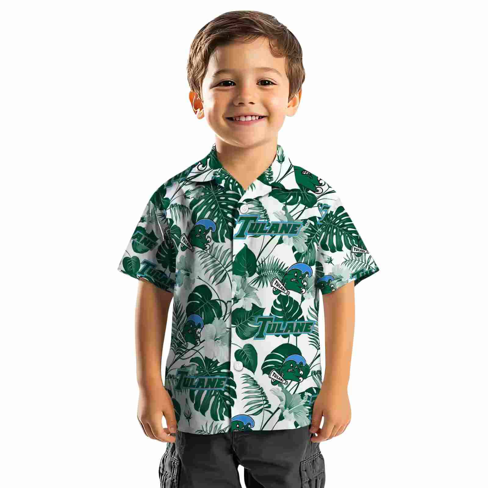 tulane green wave tropical plants green white hawaiian shirt top rated