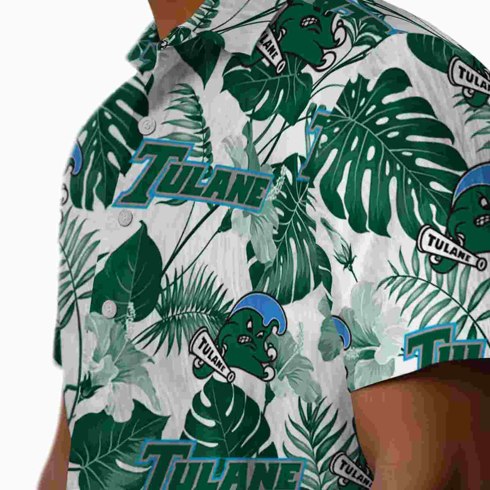 tulane green wave tropical plants green white hawaiian shirt trendy