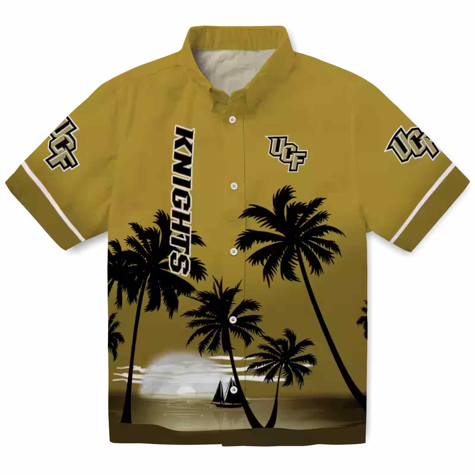 UCF Knights Beach Sunset Gold Black Hawaiian Shirt