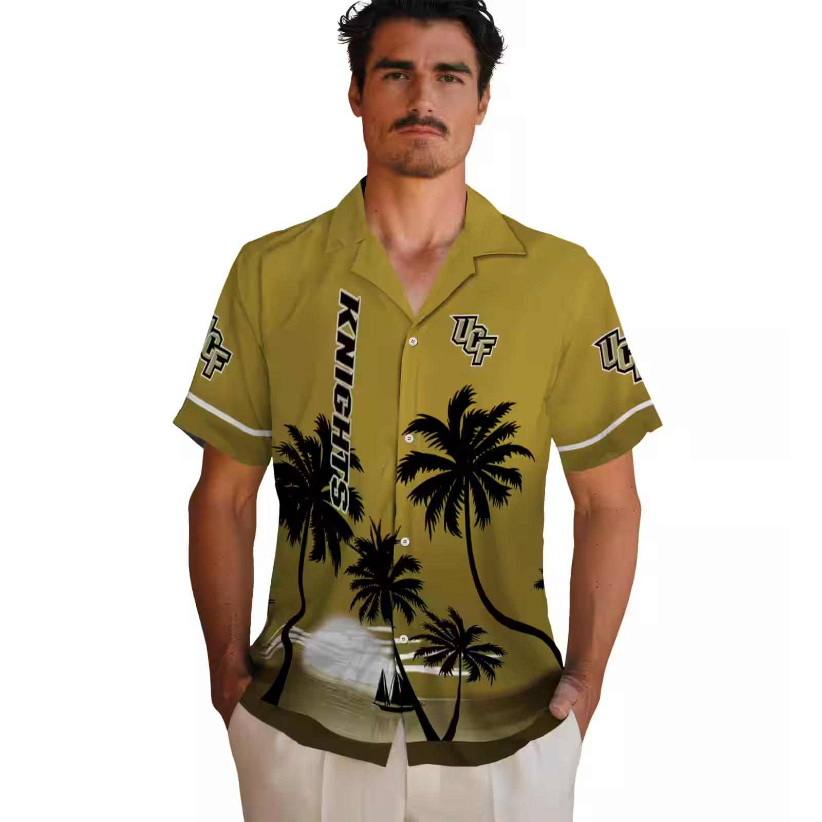 ucf knights beach sunset gold black hawaiian shirt fashion forward