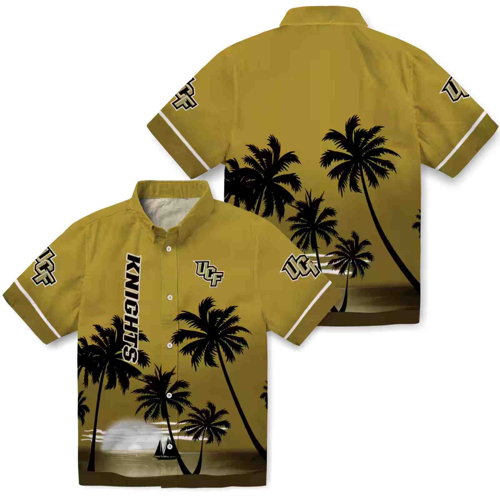 ucf knights beach sunset gold black hawaiian shirt high quality