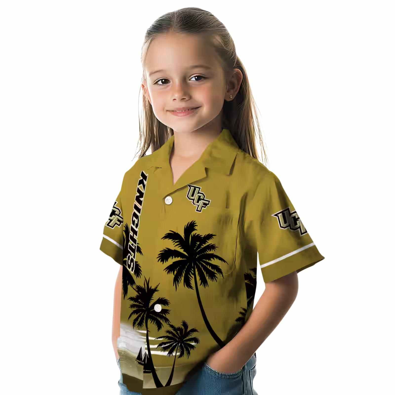 ucf knights beach sunset gold black hawaiian shirt premium grade