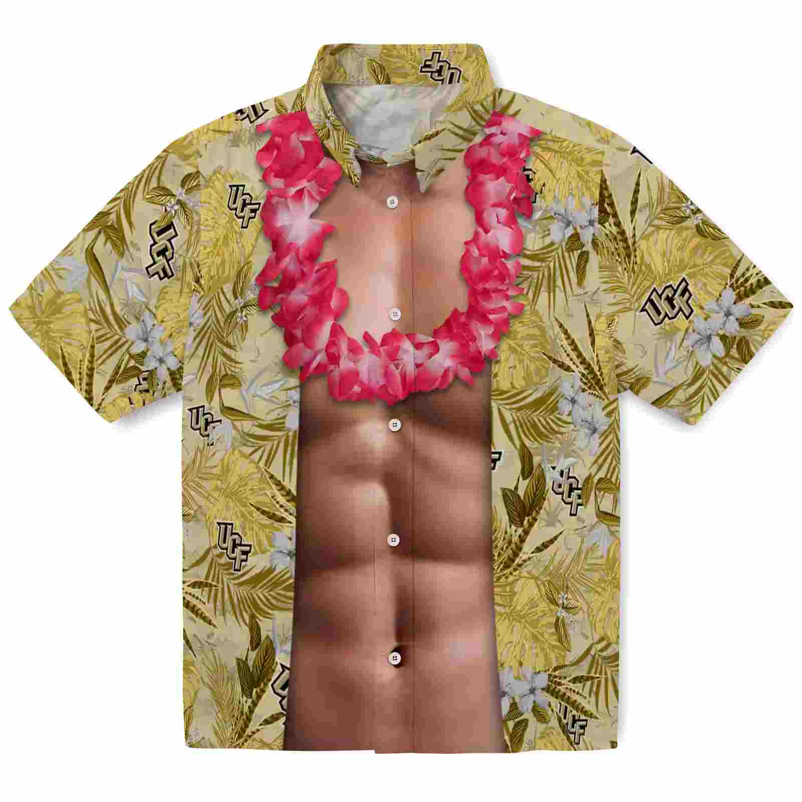 UCF Knights Chest Illusion Gold Hawaiian Shirt