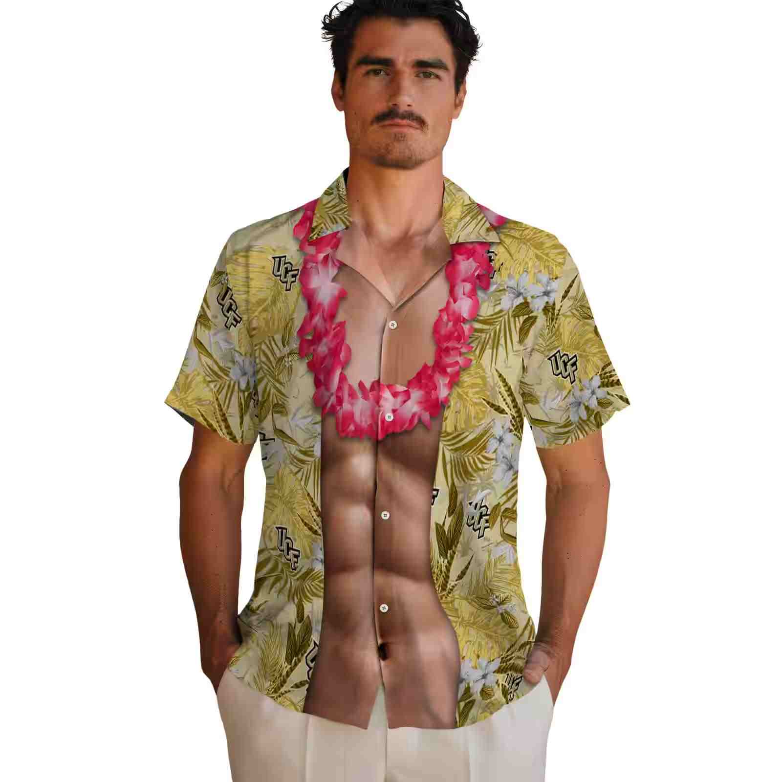 ucf knights chest illusion gold hawaiian shirt fashion forward